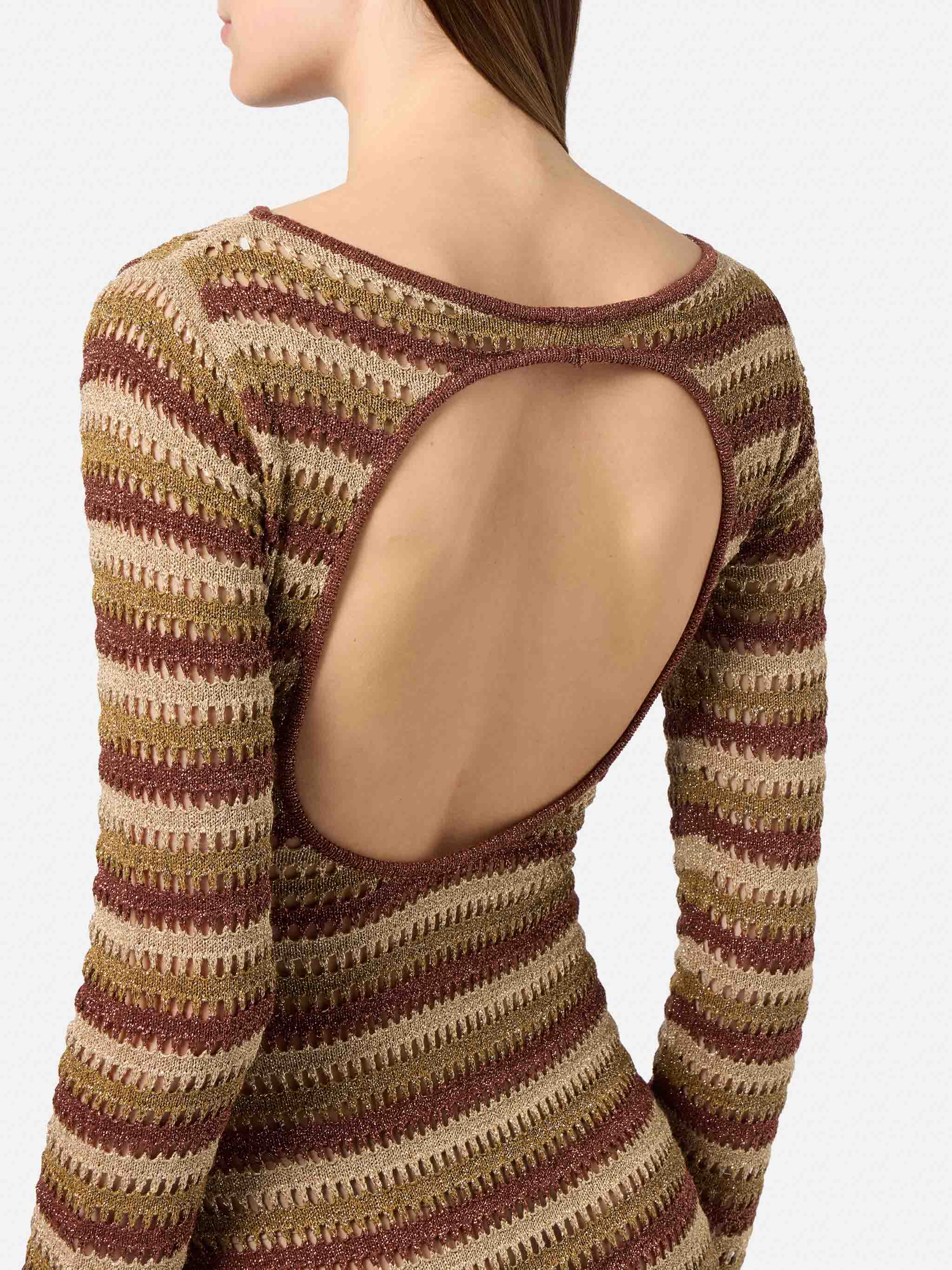 Long Robyn Dress Striped Crochet Fabric Yellow