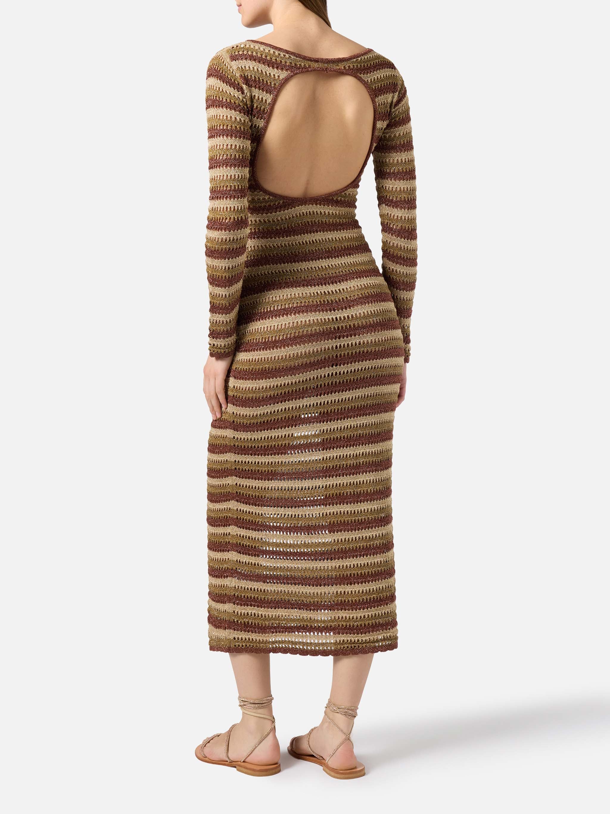 Long Robyn Dress Striped Crochet Fabric Yellow