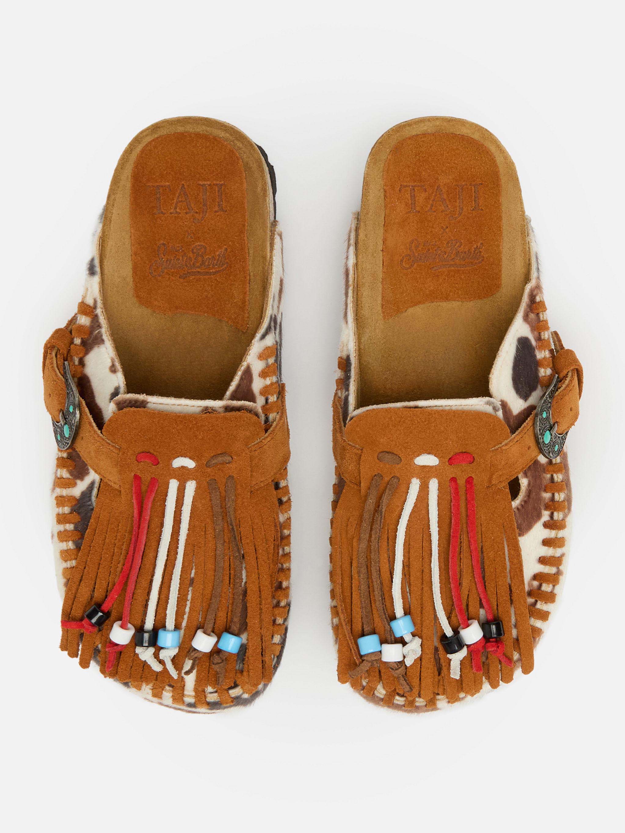 Caribe Sandals Cow-Print Pony Tail | Taji Special Edition Brown