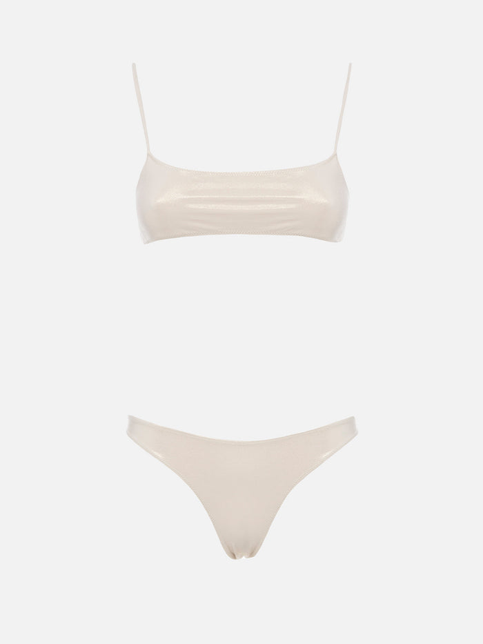 Gold Laminated Sadie Bralette Bikini Top White