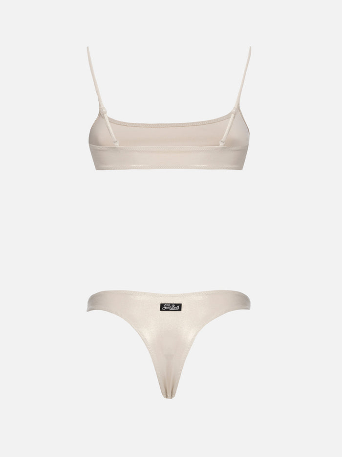 Gold Laminated Sadie Bralette Bikini Top White