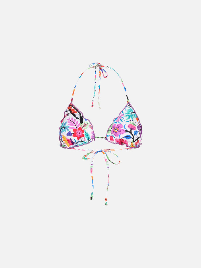 Sagittarius Floral Print Triangle Bikini Top White
