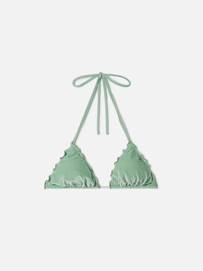 Sagittarius Triangle Bikini Top Silver Velvet Green