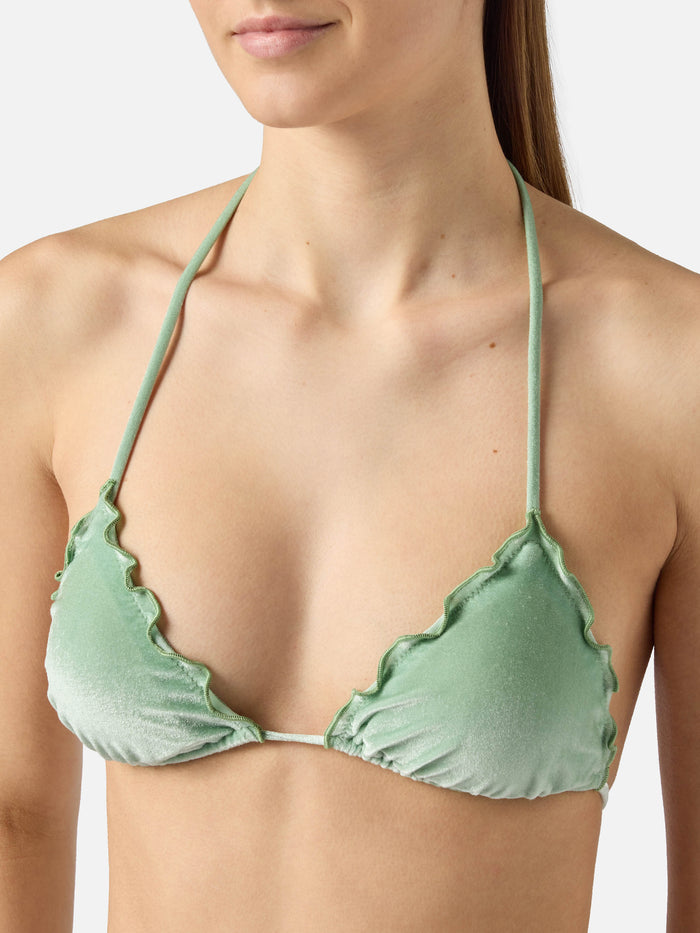 Sagittarius Triangle Bikini Top Silver Velvet Green