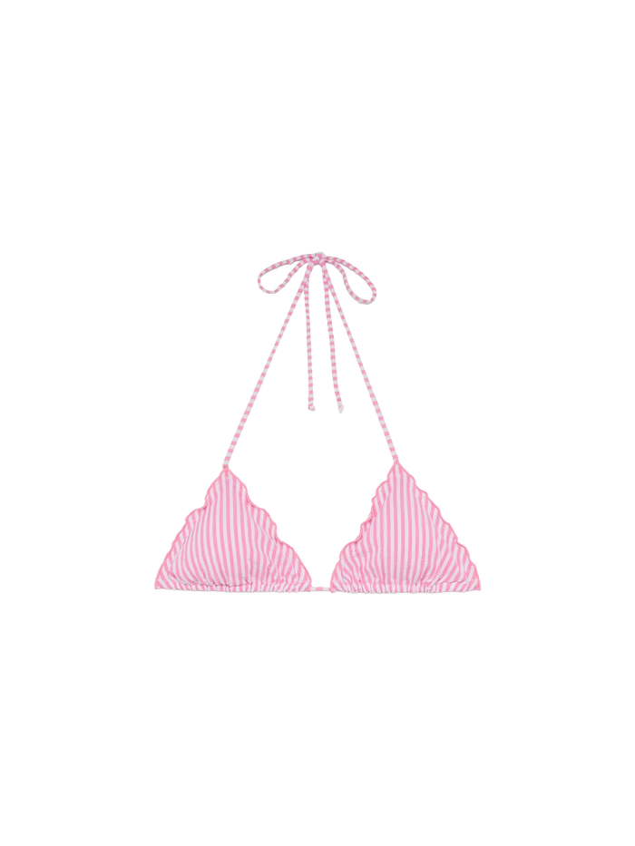 Sagittarius Seersucker Classic Triangle Top With Striped Print Pink