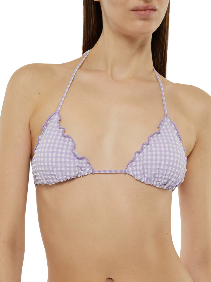 Sagittarius Seersucker Classic Triangle Top With Gingham Print Pink