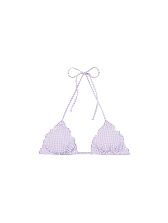 Sagittarius Seersucker Classic Triangle Top With Gingham Print Pink