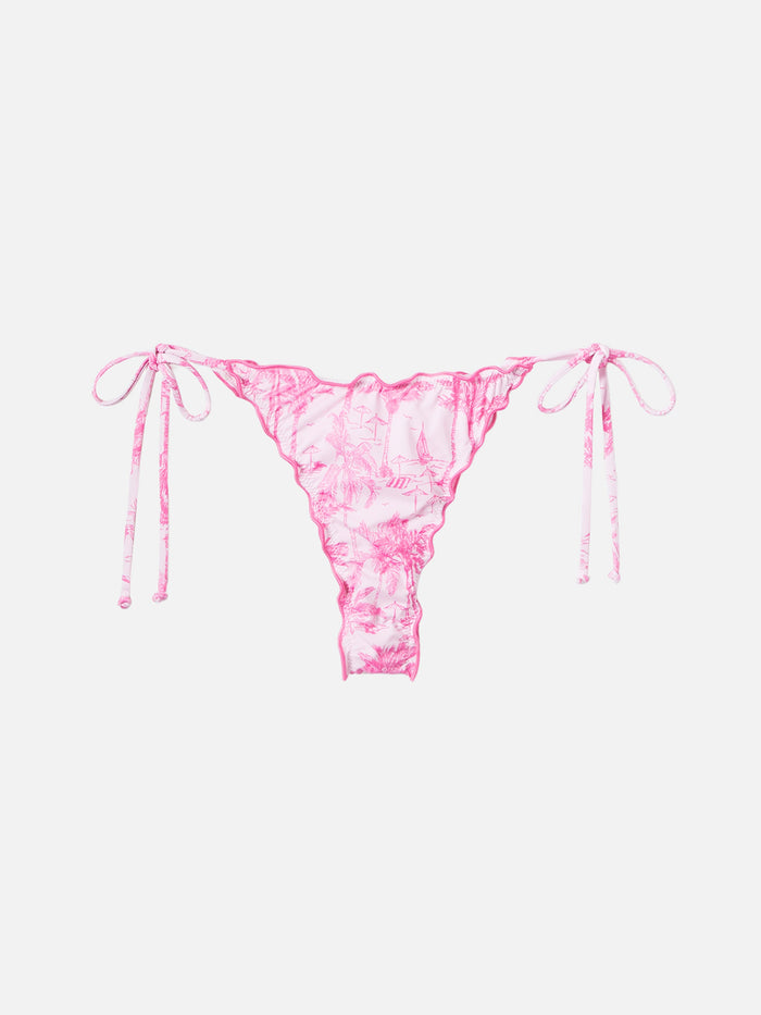 Miami Cheeky Swim Briefs With Toile De Jouy Print Pink Bottom