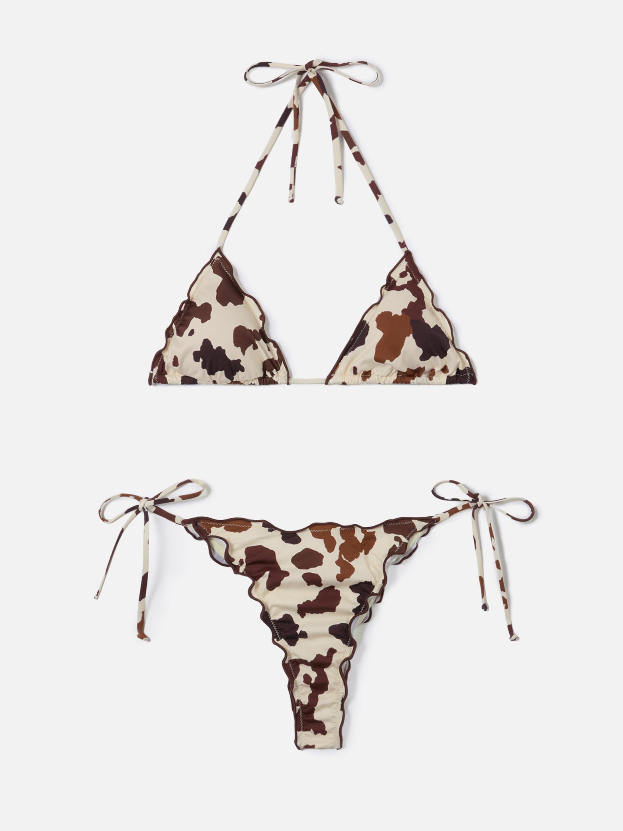 Bikini Sagitami Triangle With All-Over Cow Print Beige