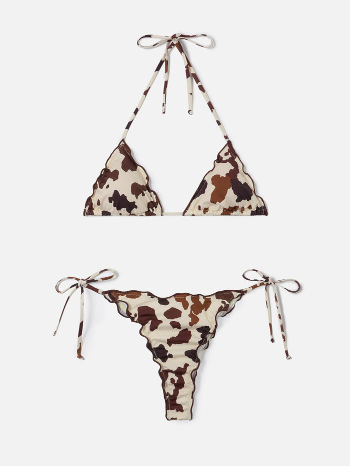 Bikini Sagitami Triangle With All-Over Cow Print Beige