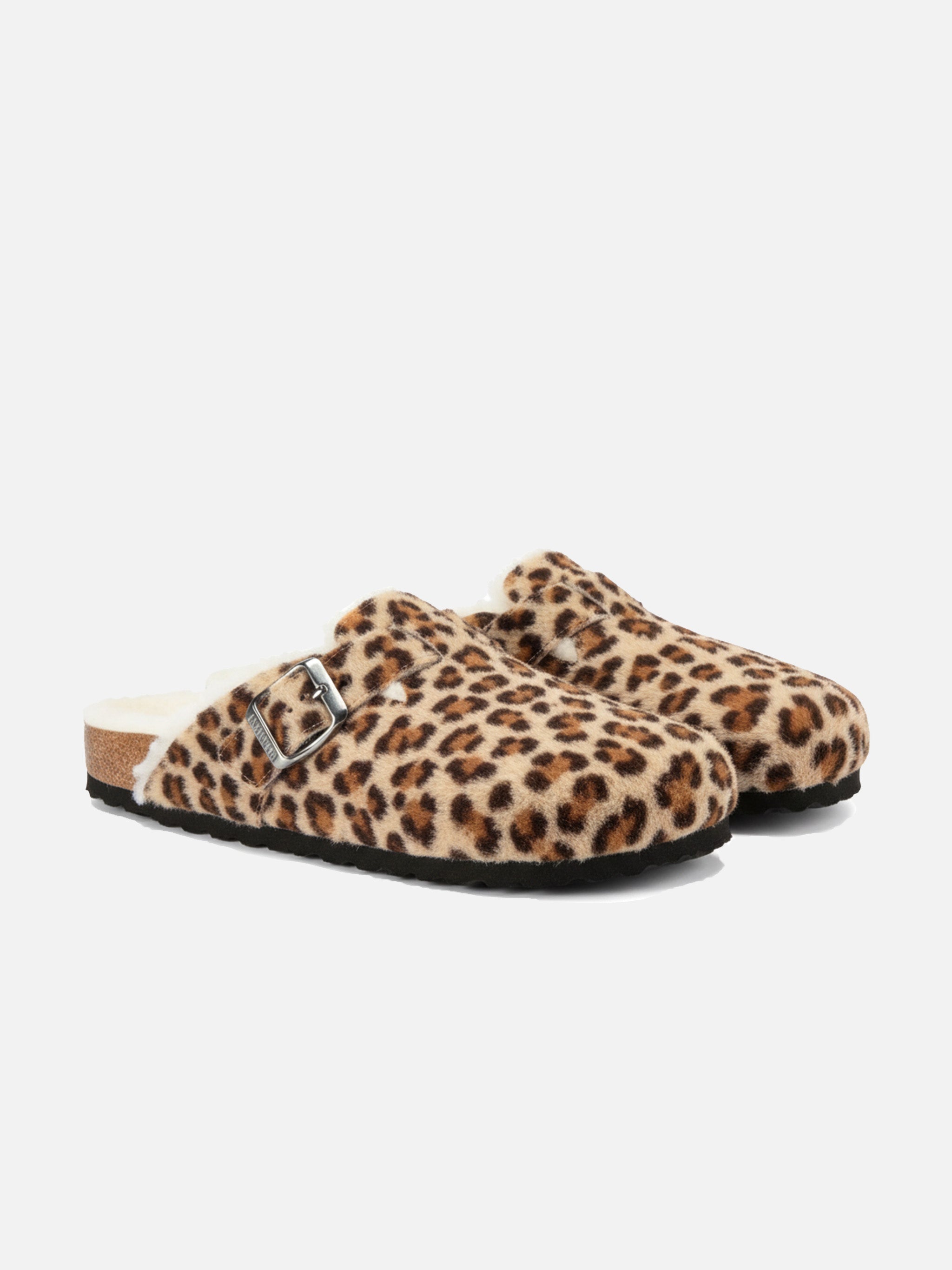 Furry Sandal Clogs Clog With Leopard Print Brown