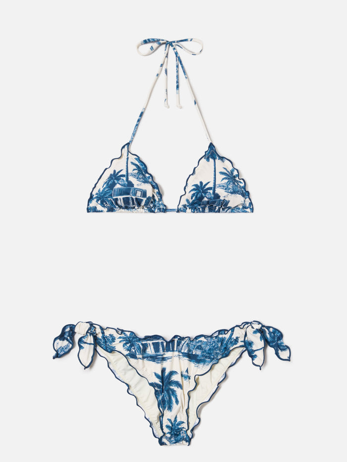 Bikini Sarius Triangle With Blue Toile De Jouy Print | Special Edition