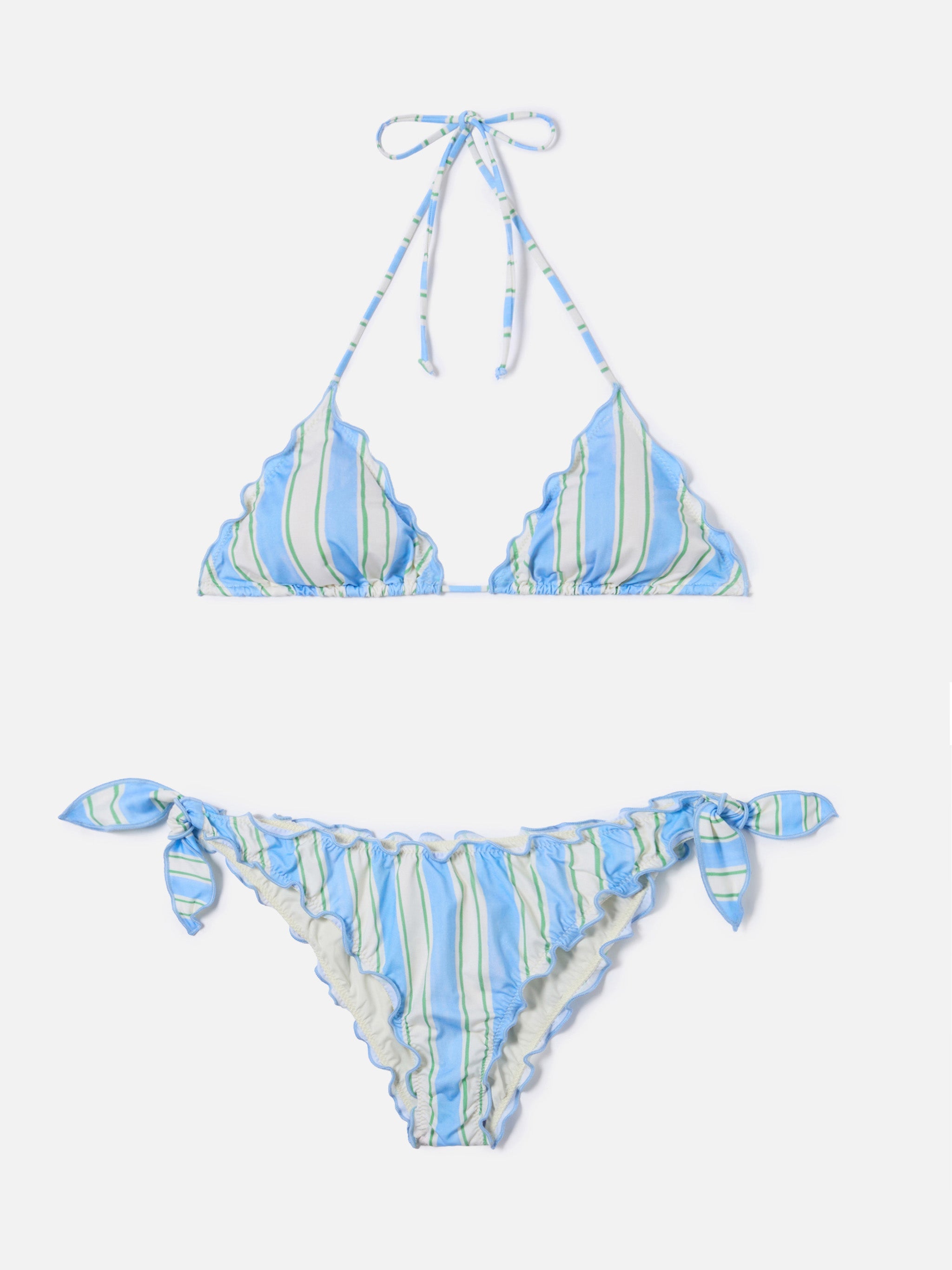 Bikini Sarius Triangle With Vertical White And Light Blue Stripes Sky