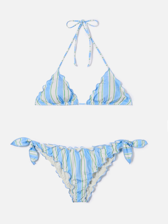 Bikini Sarius Triangle With Vertical White And Light Blue Stripes Sky