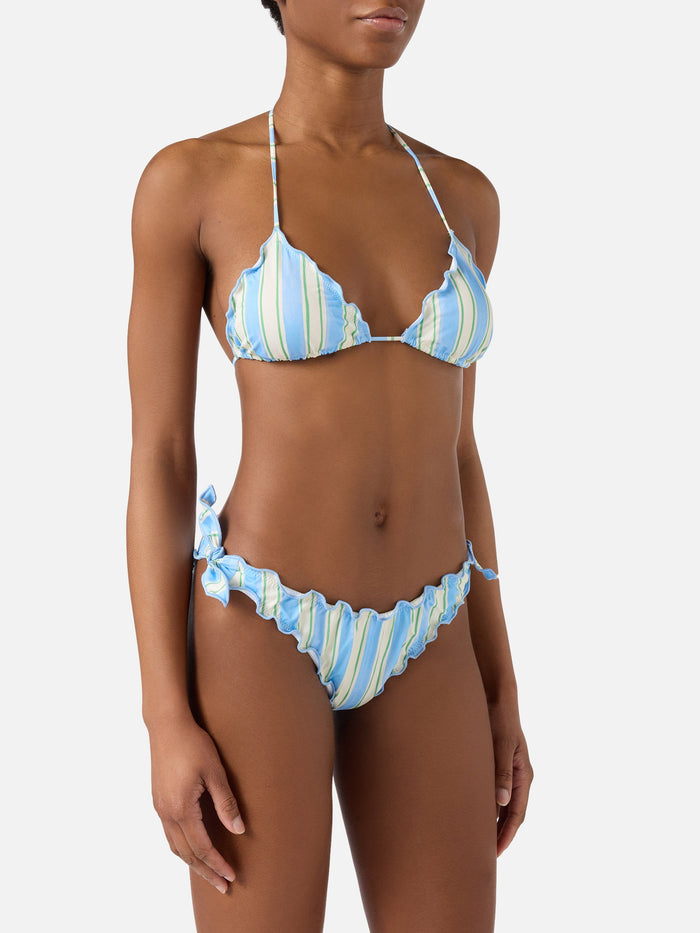 Bikini Sarius Triangle With Vertical White And Light Blue Stripes Sky