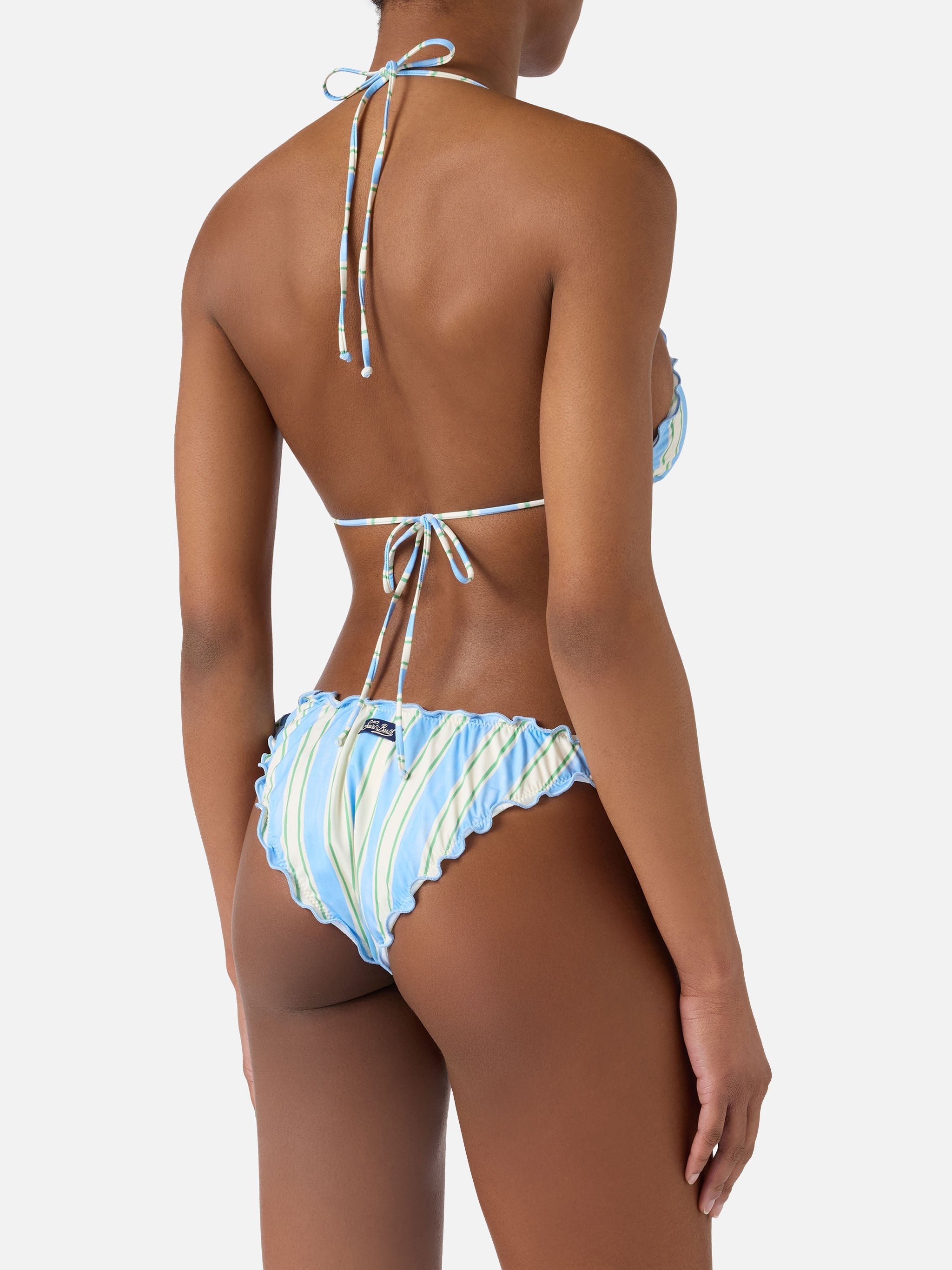 Bikini Sarius Triangle With Vertical White And Light Blue Stripes Sky