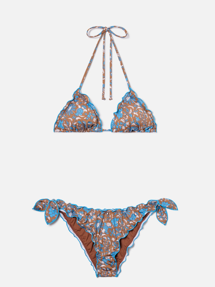 Bikini Sarius Triangle With All-Over Boho Floral Print Brown