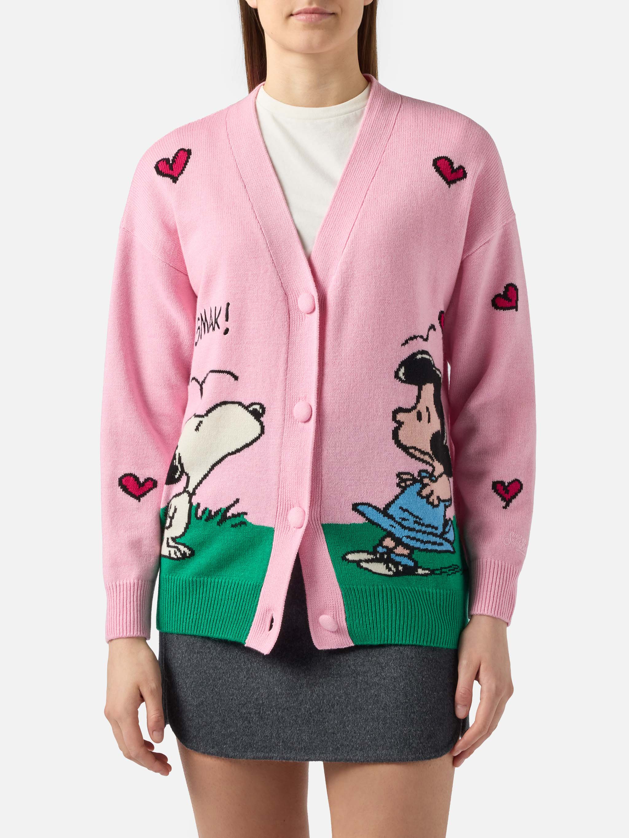 Sasi Cashmere-Blend Cardigan Pink With Snoopy Jacquard | Peanuts Special Edition