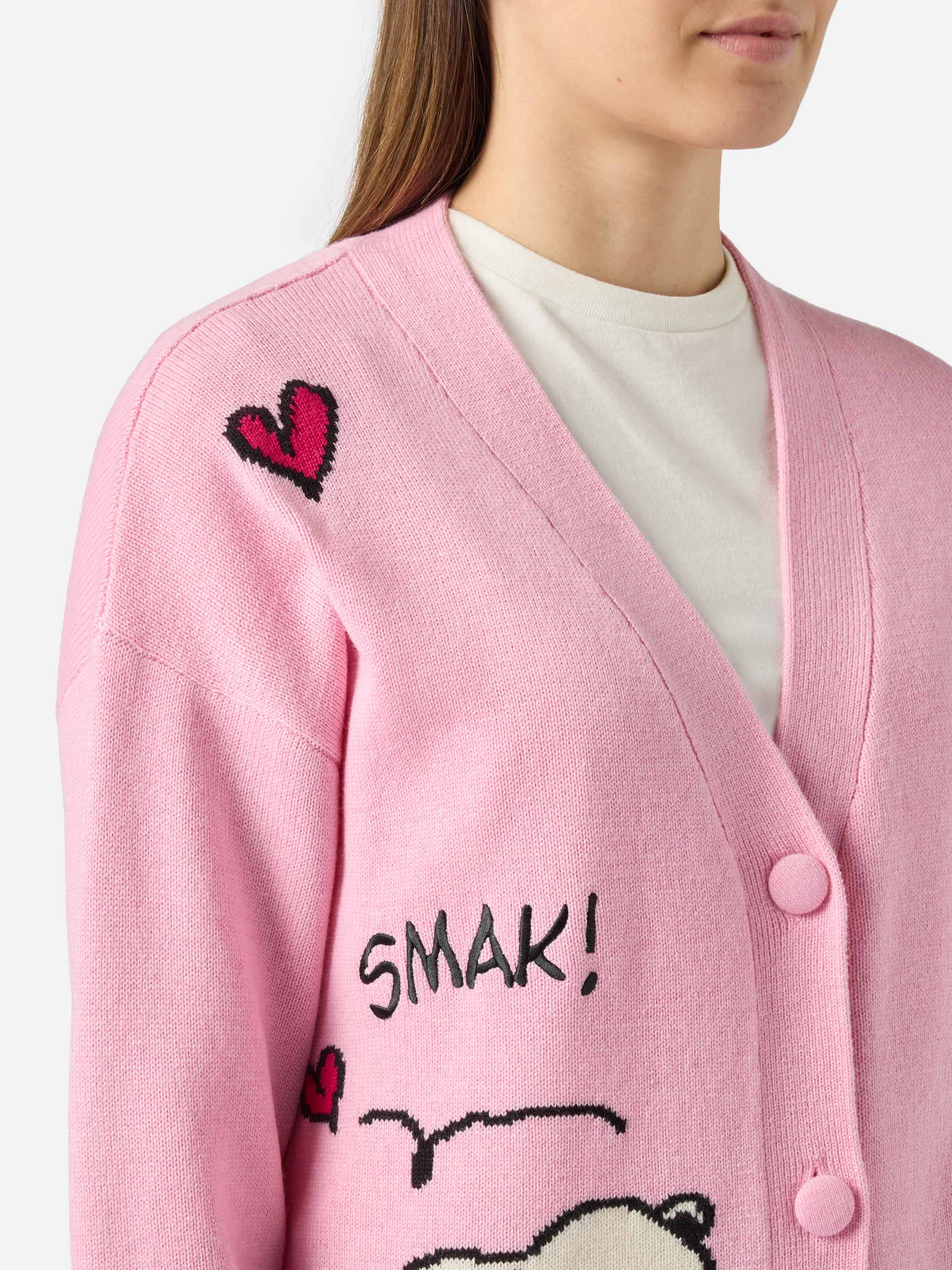 Sasi Cashmere-Blend Cardigan Pink With Snoopy Jacquard | Peanuts Special Edition