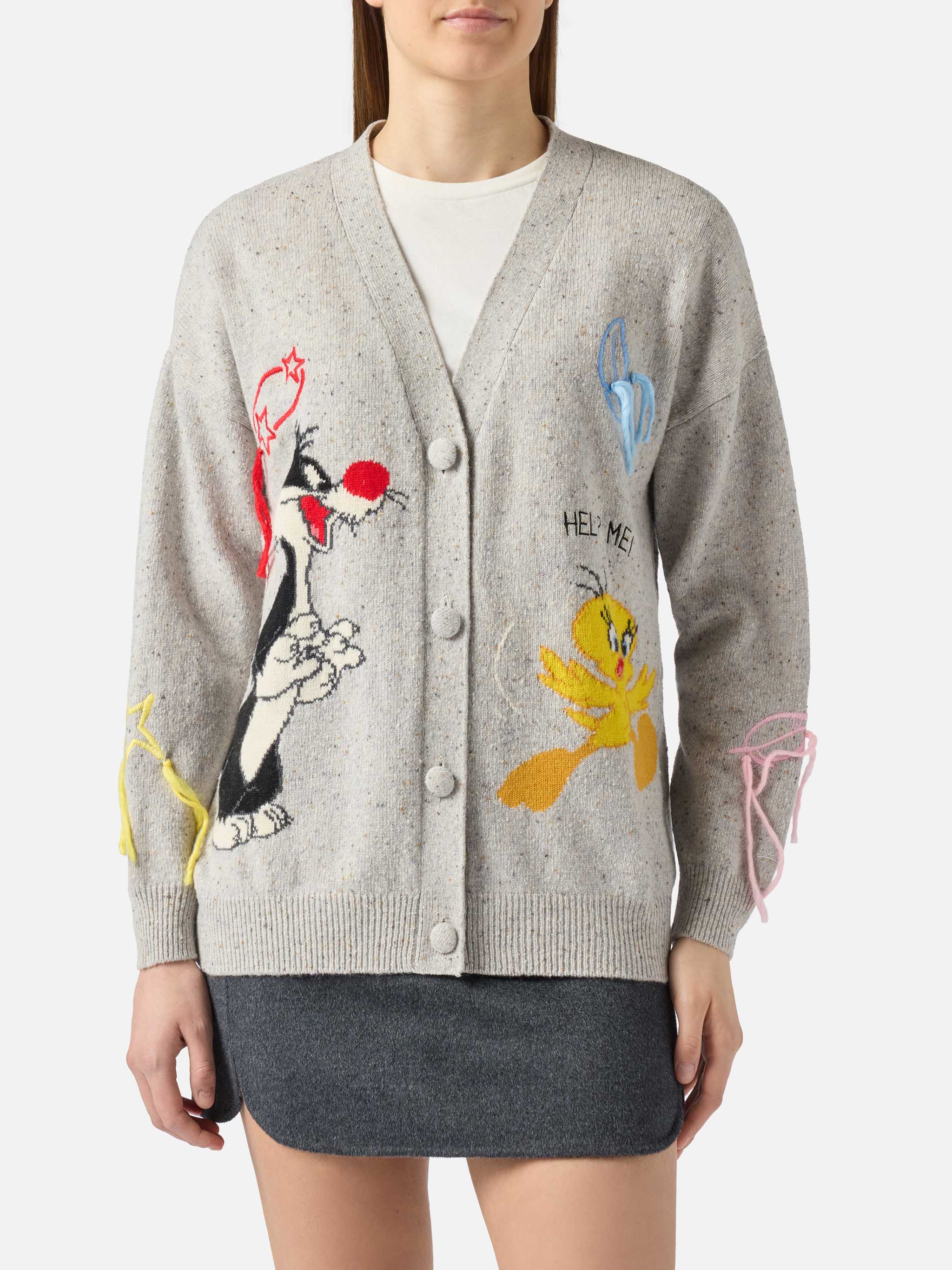 Sasi Donegal-Wool Blend Cardigan With Titti E Silvestro Jacquard | Warner Bros. Special Edition Grey