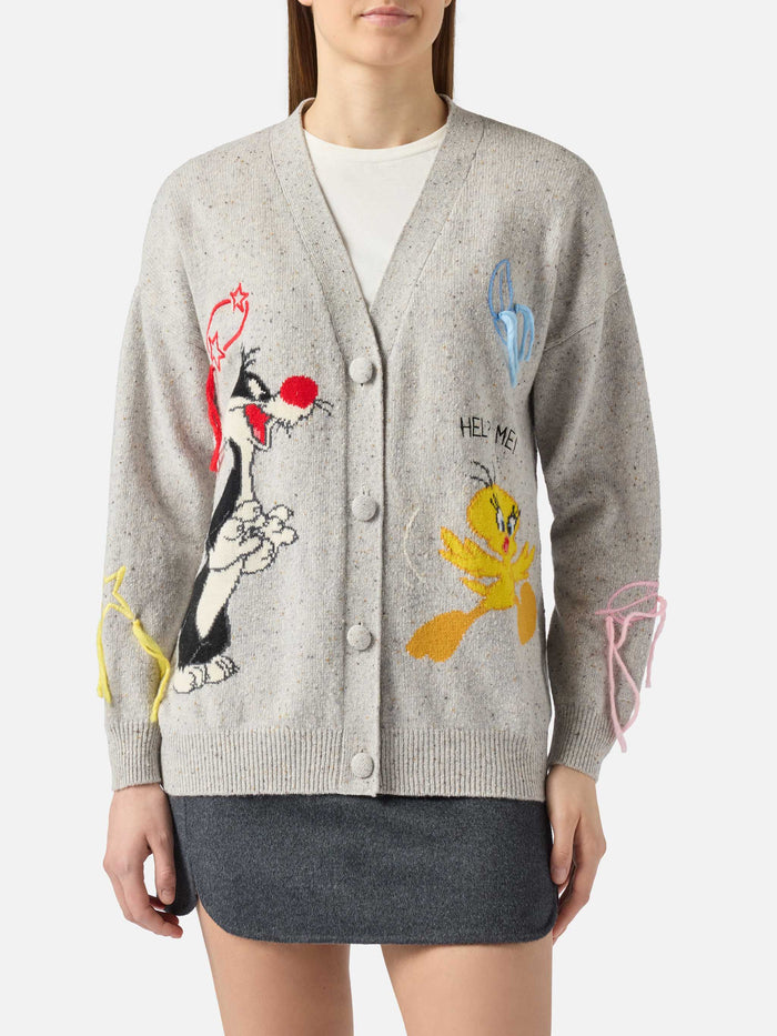 Sasi Donegal-Wool Blend Cardigan With Titti E Silvestro Jacquard | Warner Bros. Special Edition Grey
