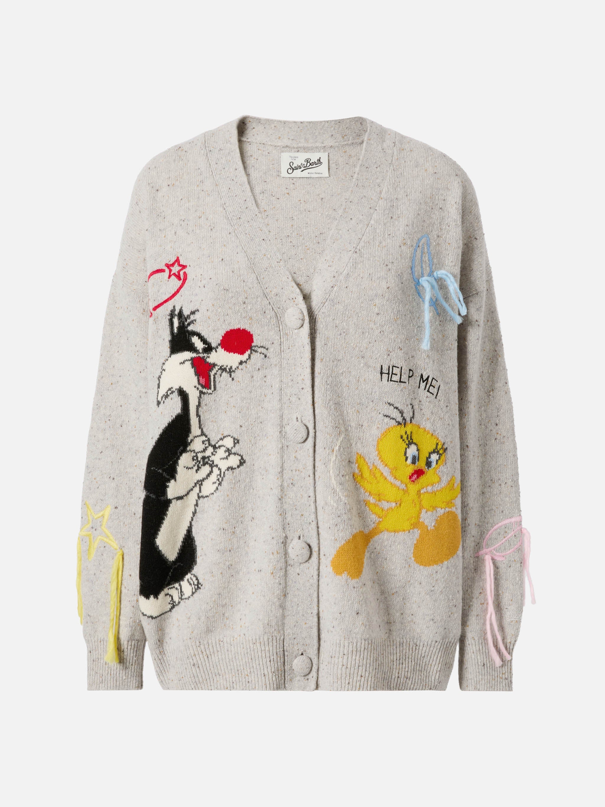 Sasi Donegal-Wool Blend Cardigan With Titti E Silvestro Jacquard | Warner Bros. Special Edition Grey