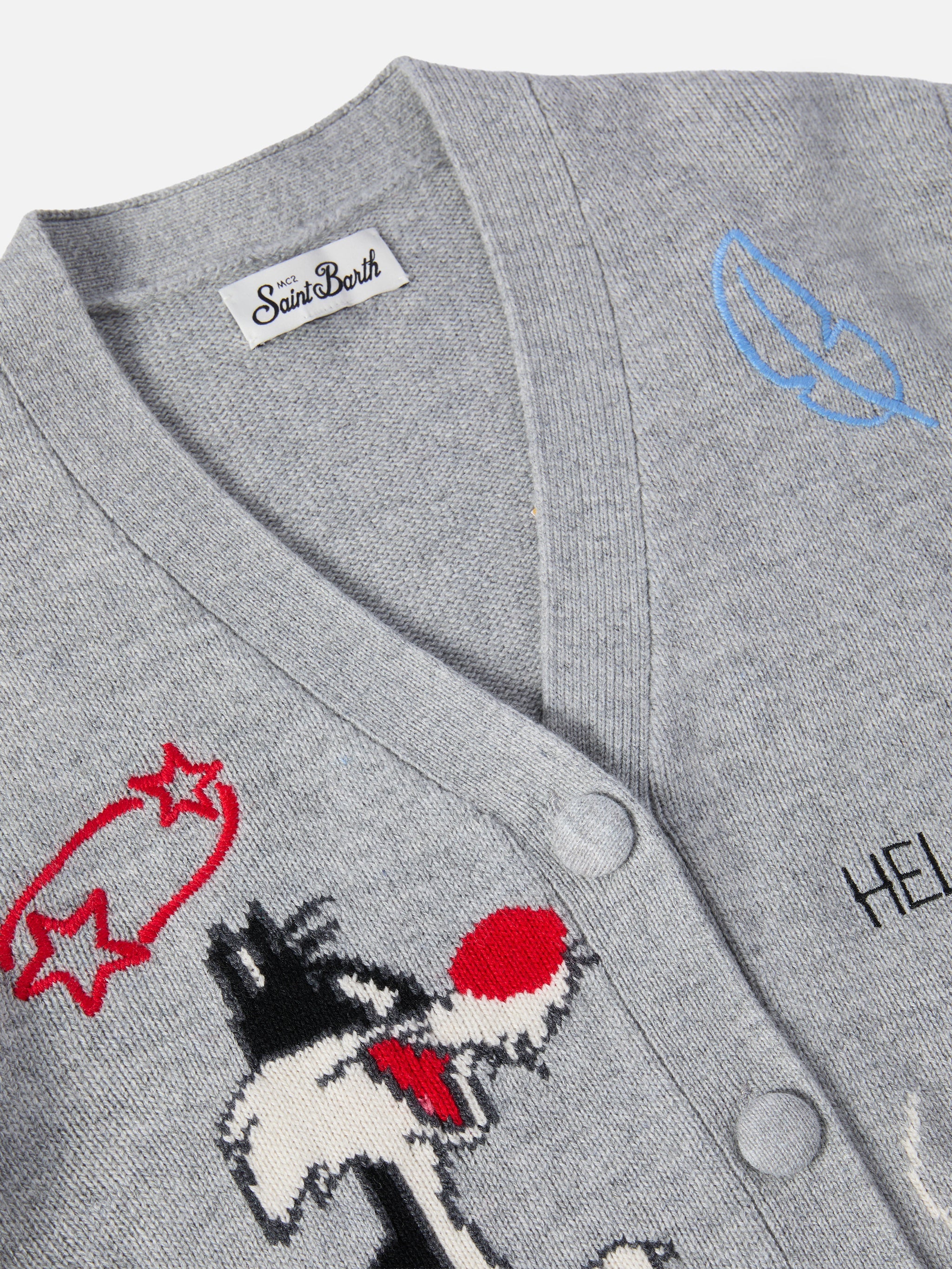 Sasi Jr Cashmere-Blend V-Neck Cardigan With Tweety And Sylvester Jacquard | Warner Bros Special Edition Grey