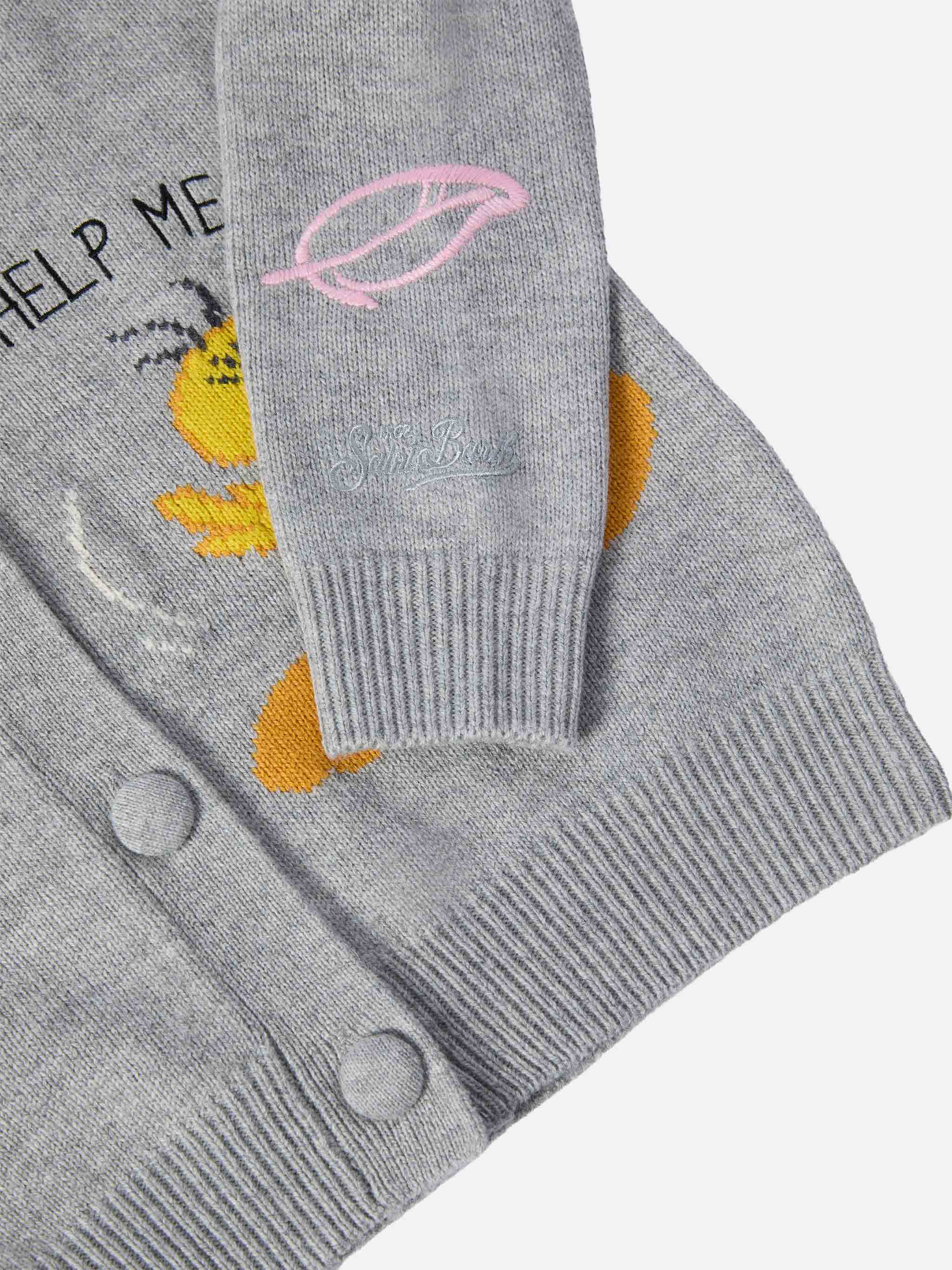 Sasi Jr Cashmere-Blend V-Neck Cardigan With Tweety And Sylvester Jacquard | Warner Bros Special Edition Grey