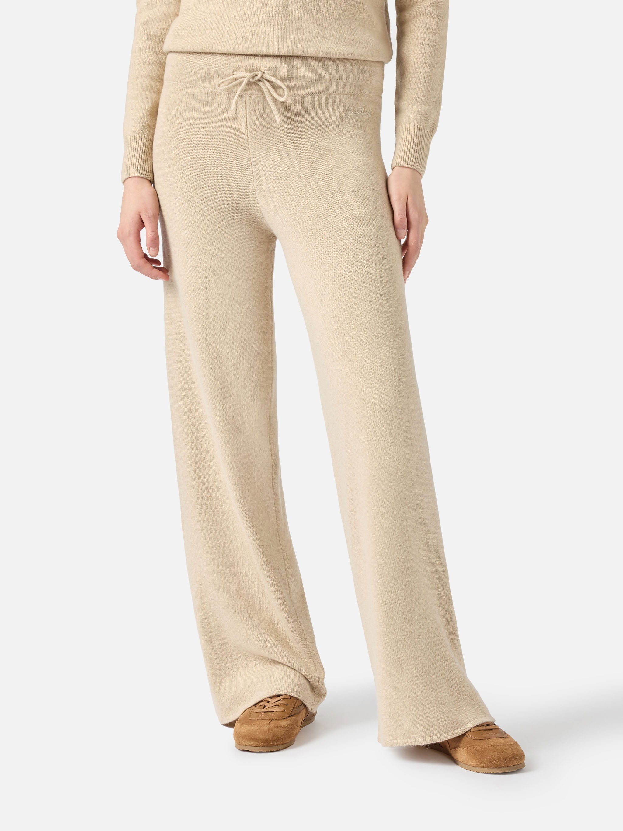 Knitted Beige Palazzo Pants Brown
