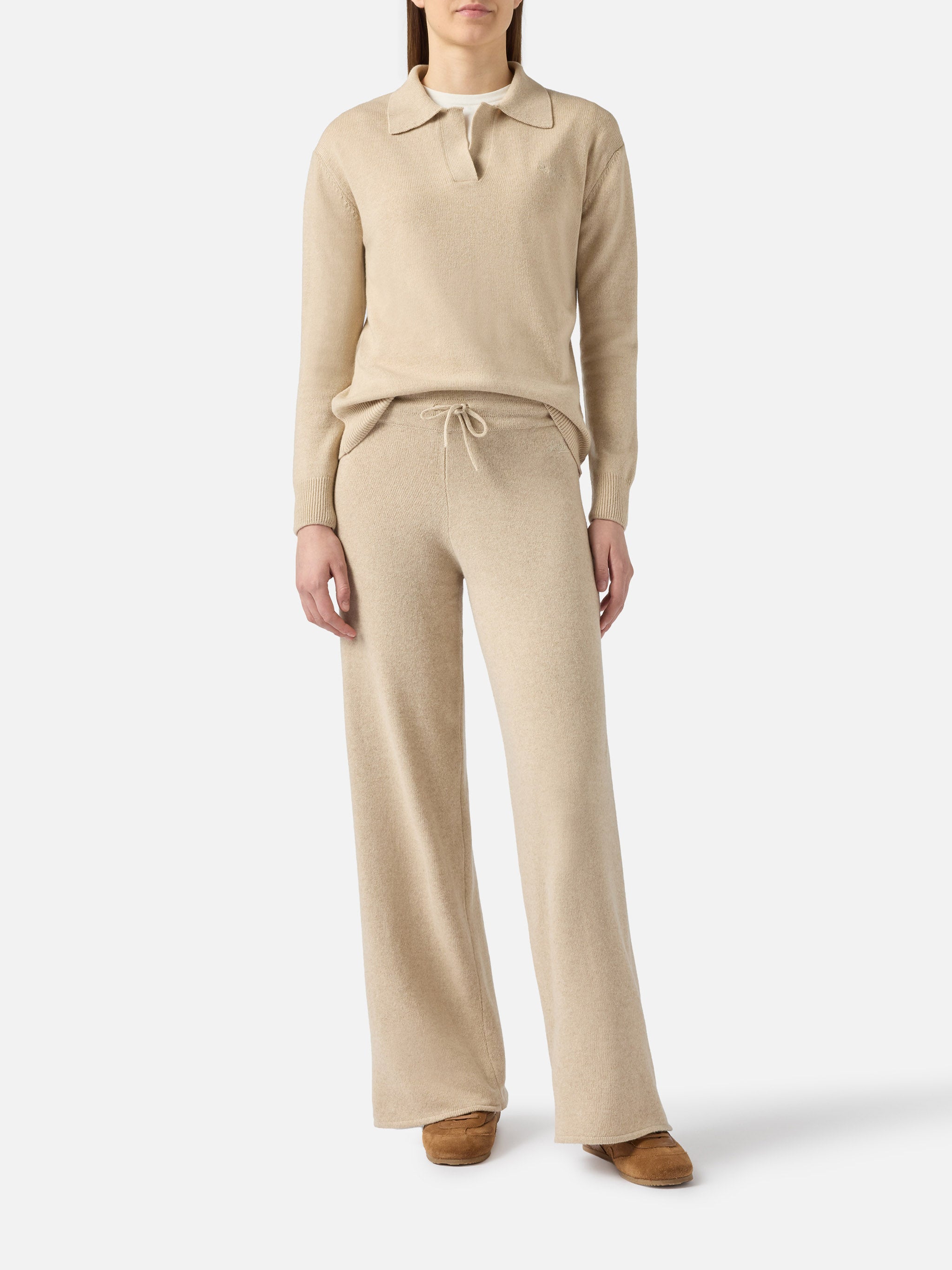 Knitted Beige Palazzo Pants Brown
