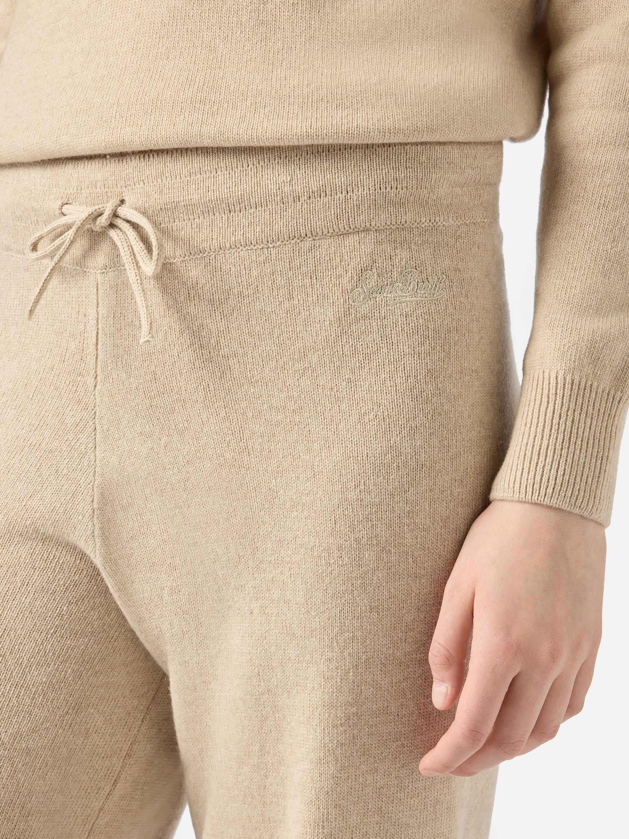 Knitted Beige Palazzo Pants Brown