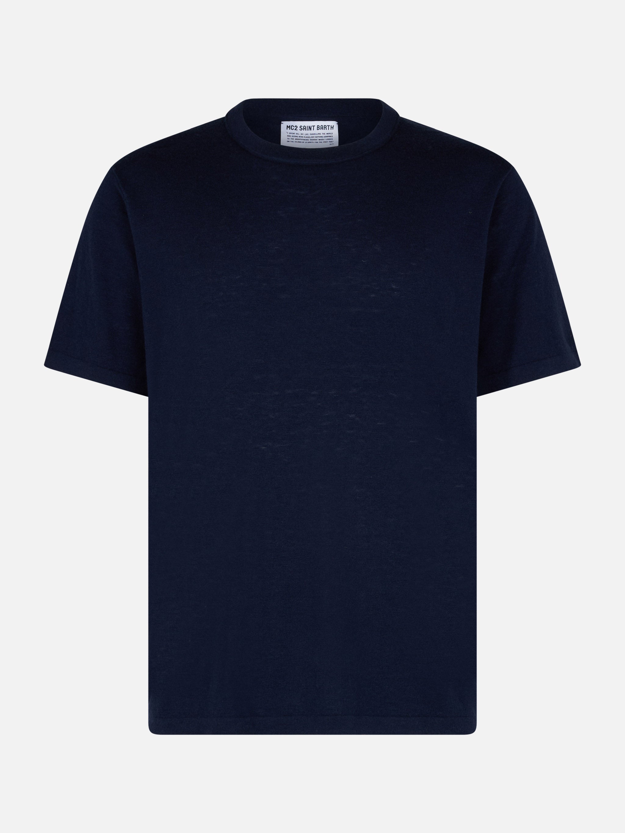 Navy Blue T-Shirt Scott Merino Wool And Cashmere