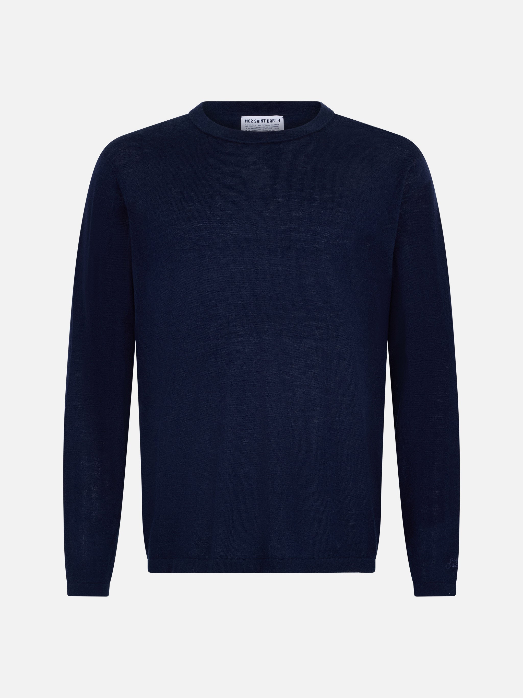 Navy Blue T-Shirt Scott Merino Wool And Cashmere