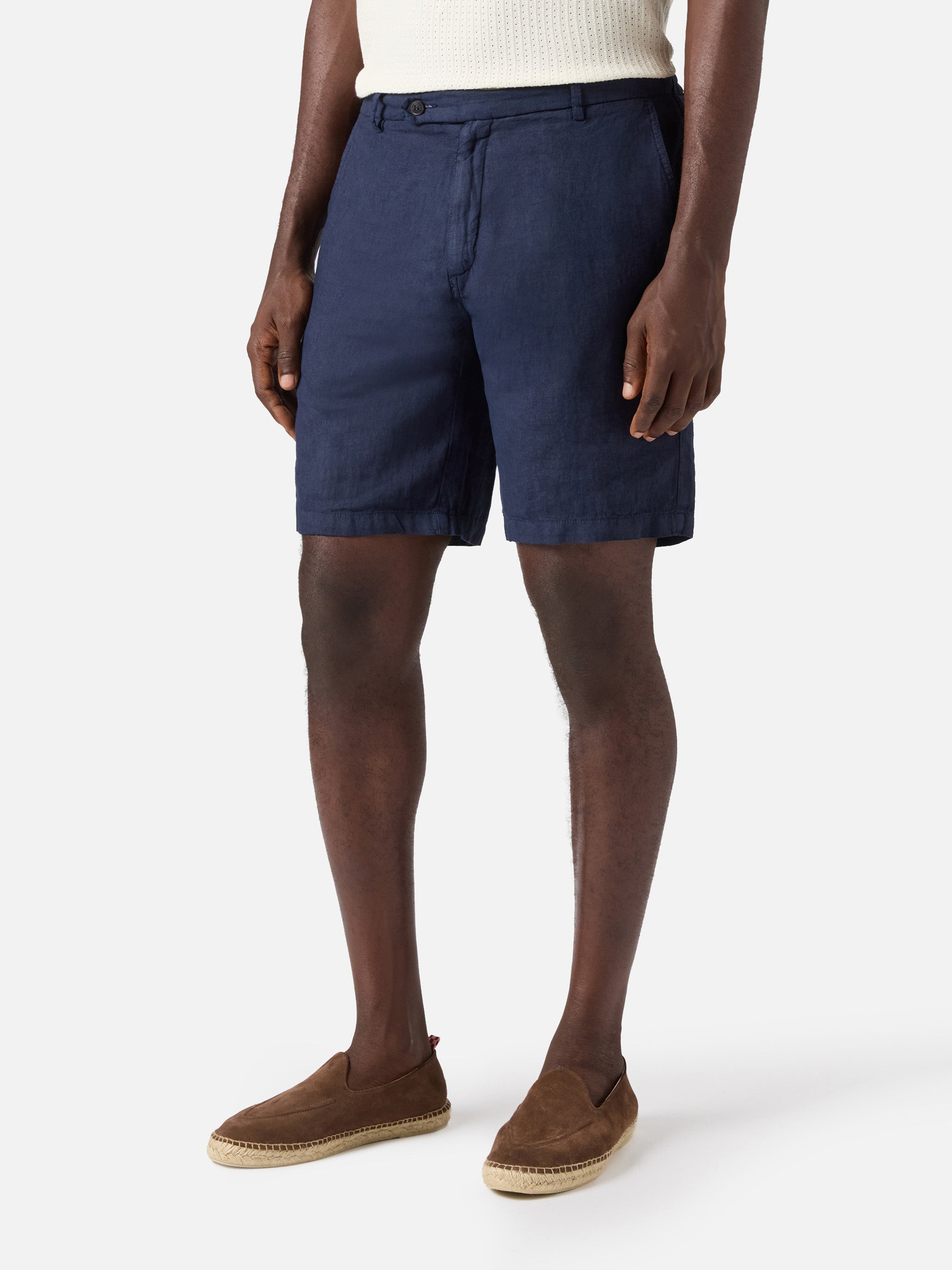 Navy Blue Sebastian Bermuda Shorts Pure Linen Pant