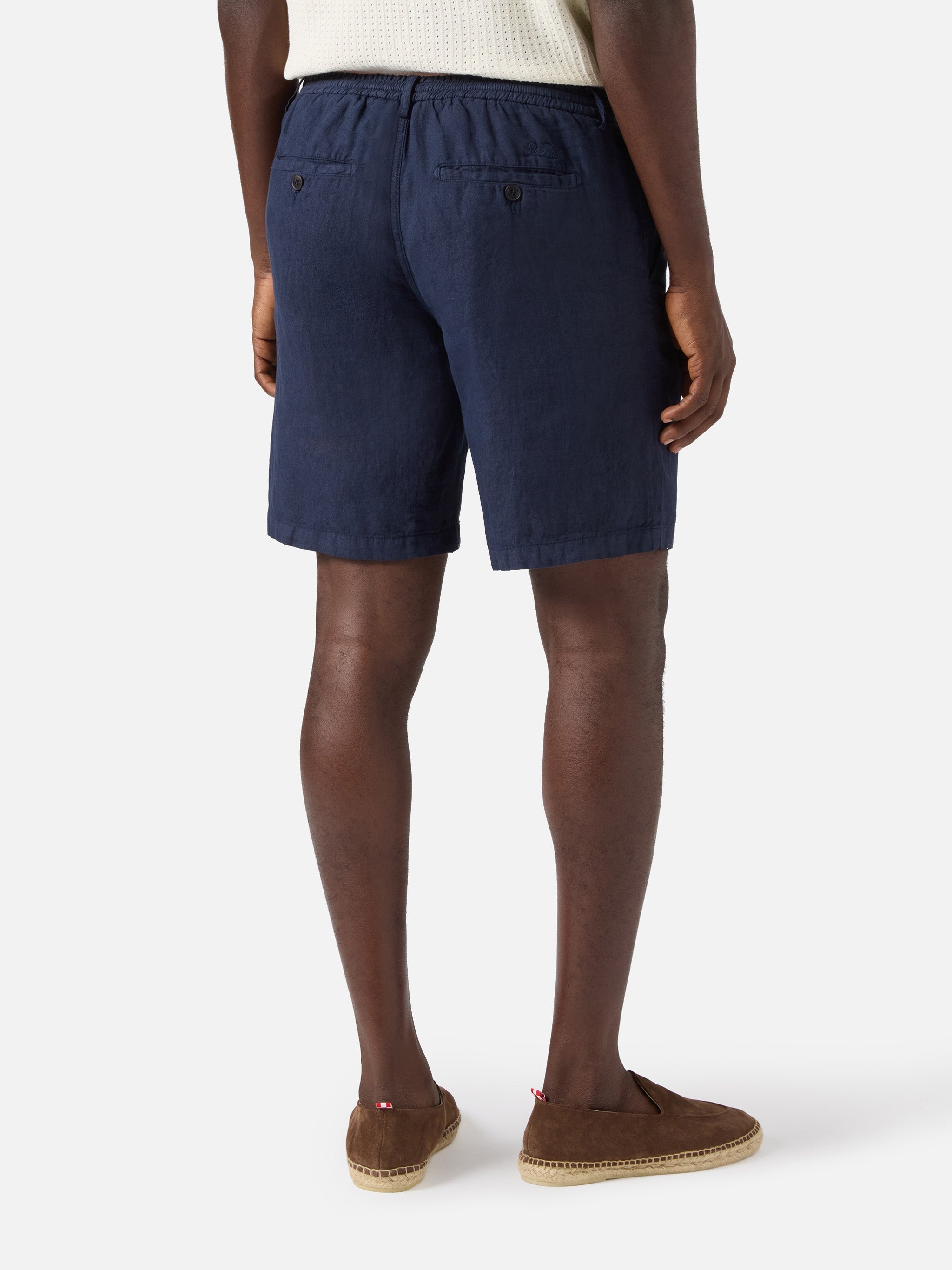 Navy Blue Sebastian Bermuda Shorts Pure Linen Pant