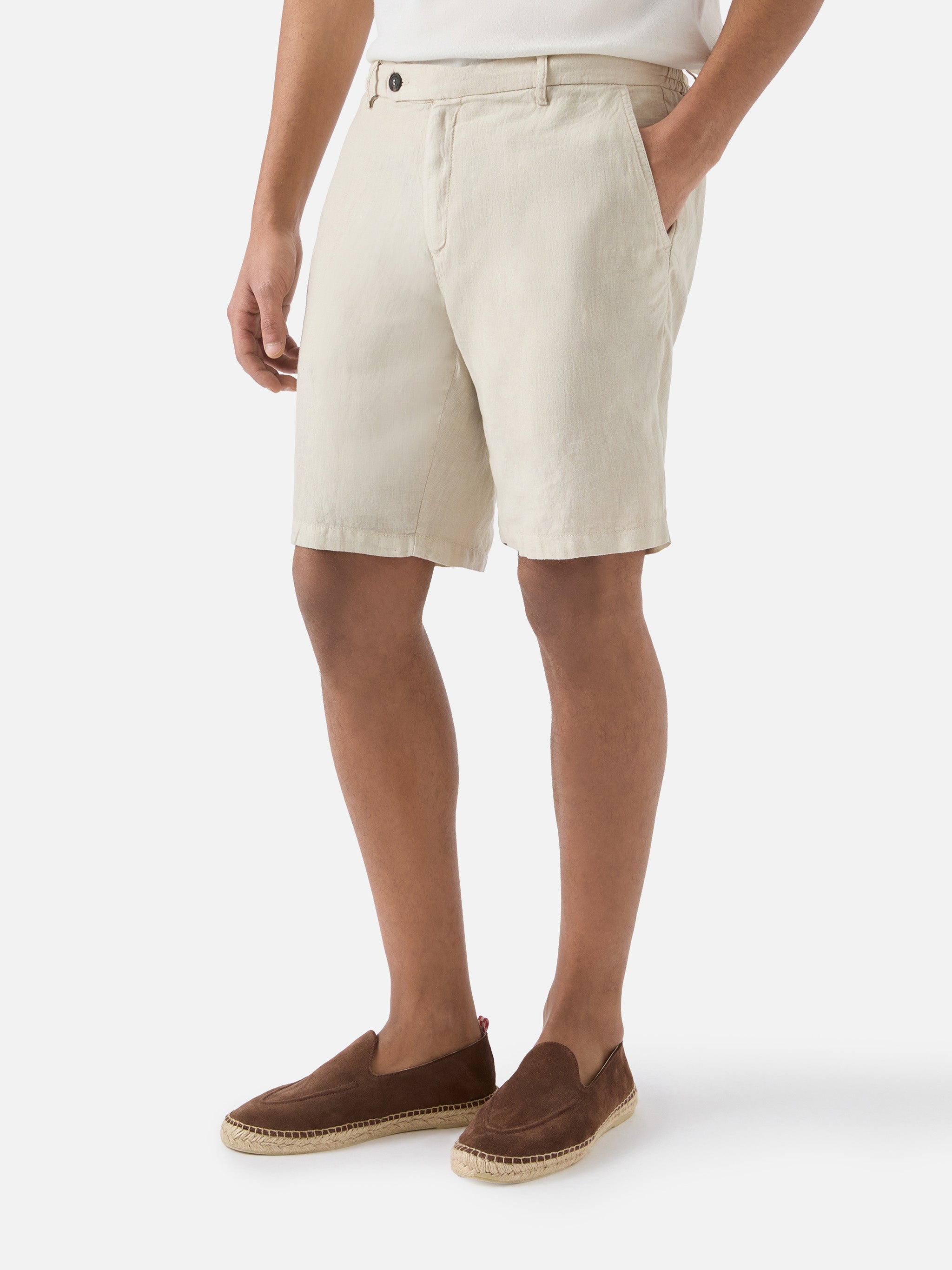 Beige Sebastian Bermuda Shorts Pure Linen White Pant