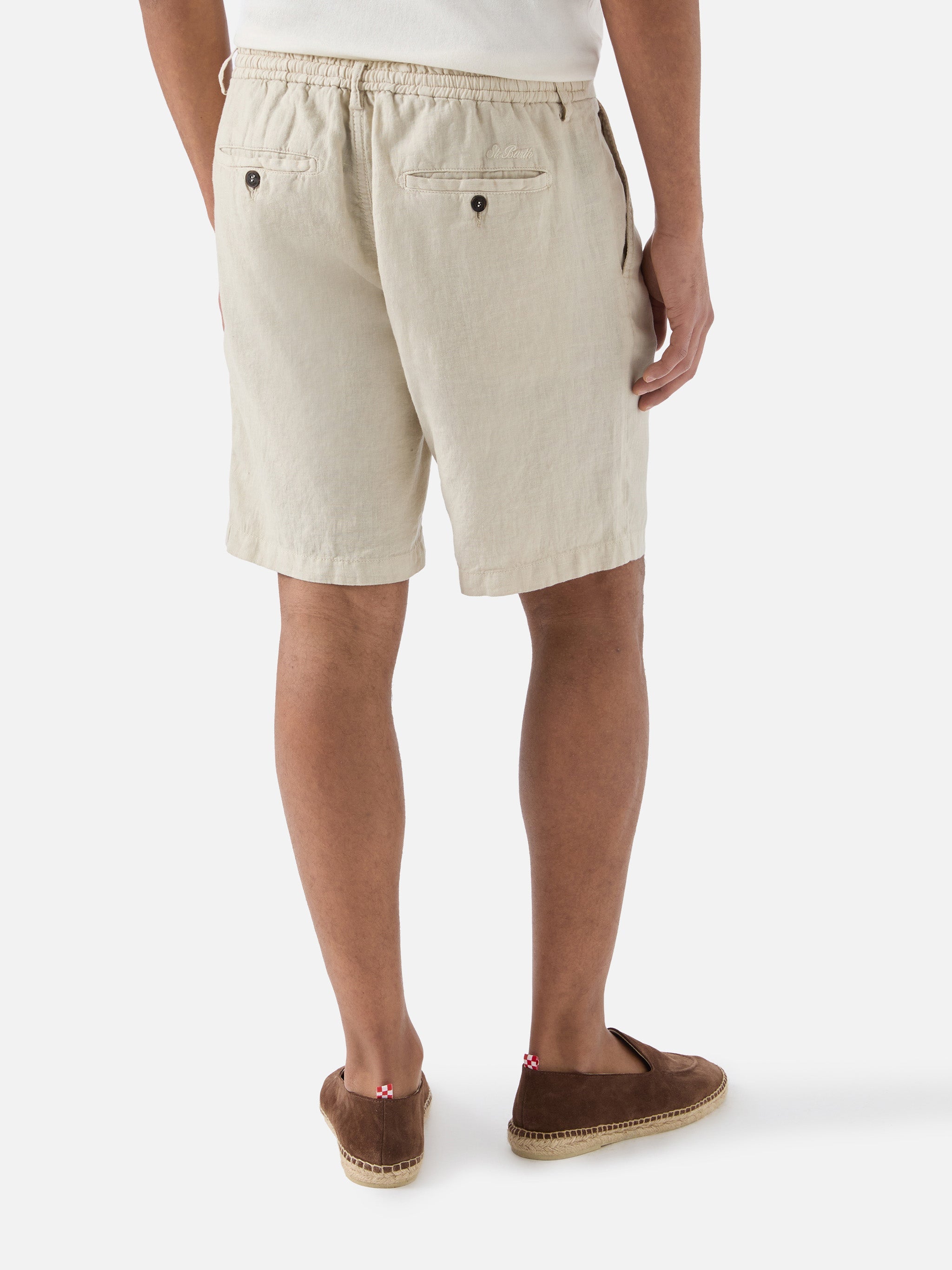 Beige Sebastian Bermuda Shorts Pure Linen White Pant