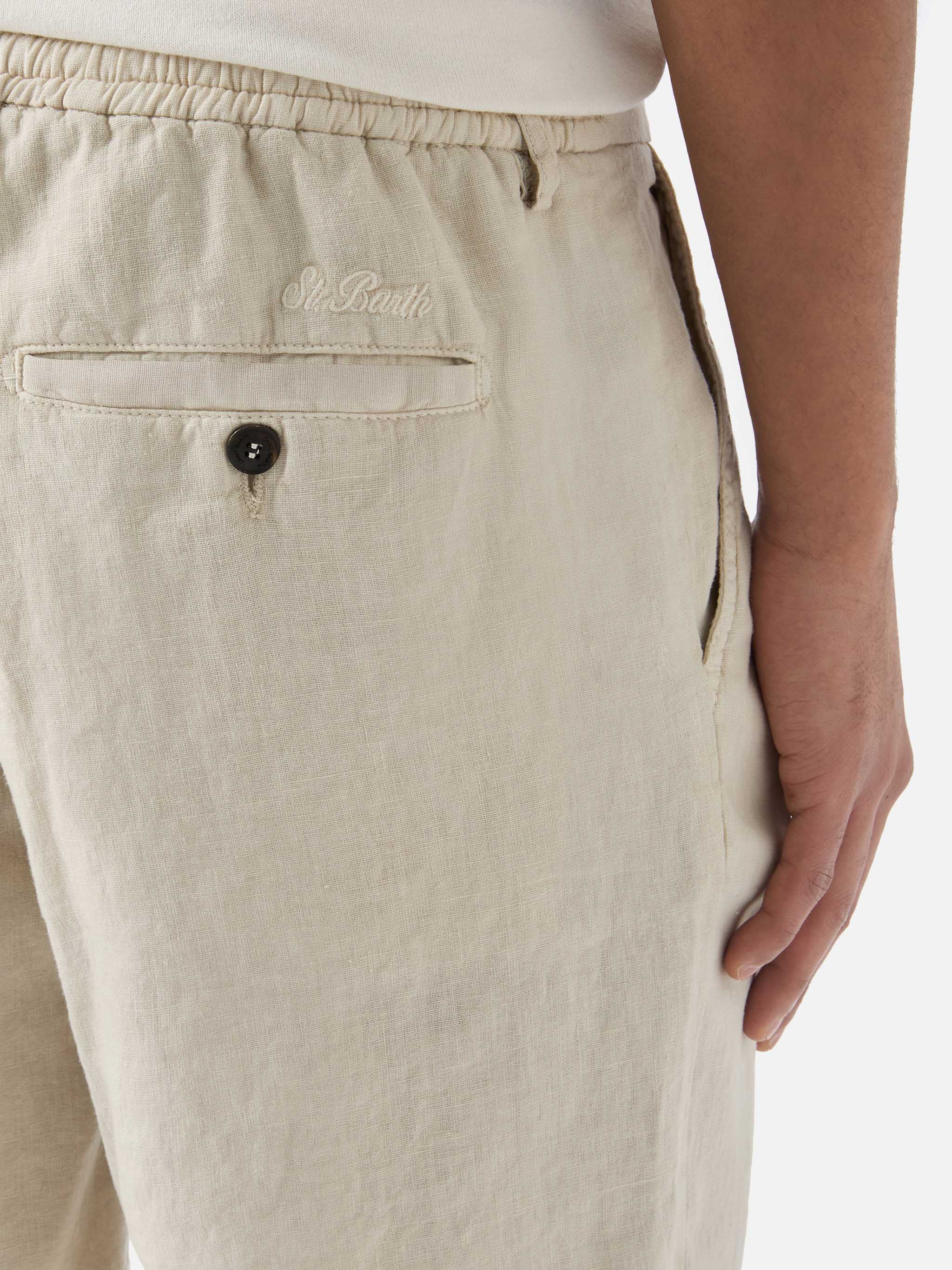 Beige Sebastian Bermuda Shorts Pure Linen White Pant