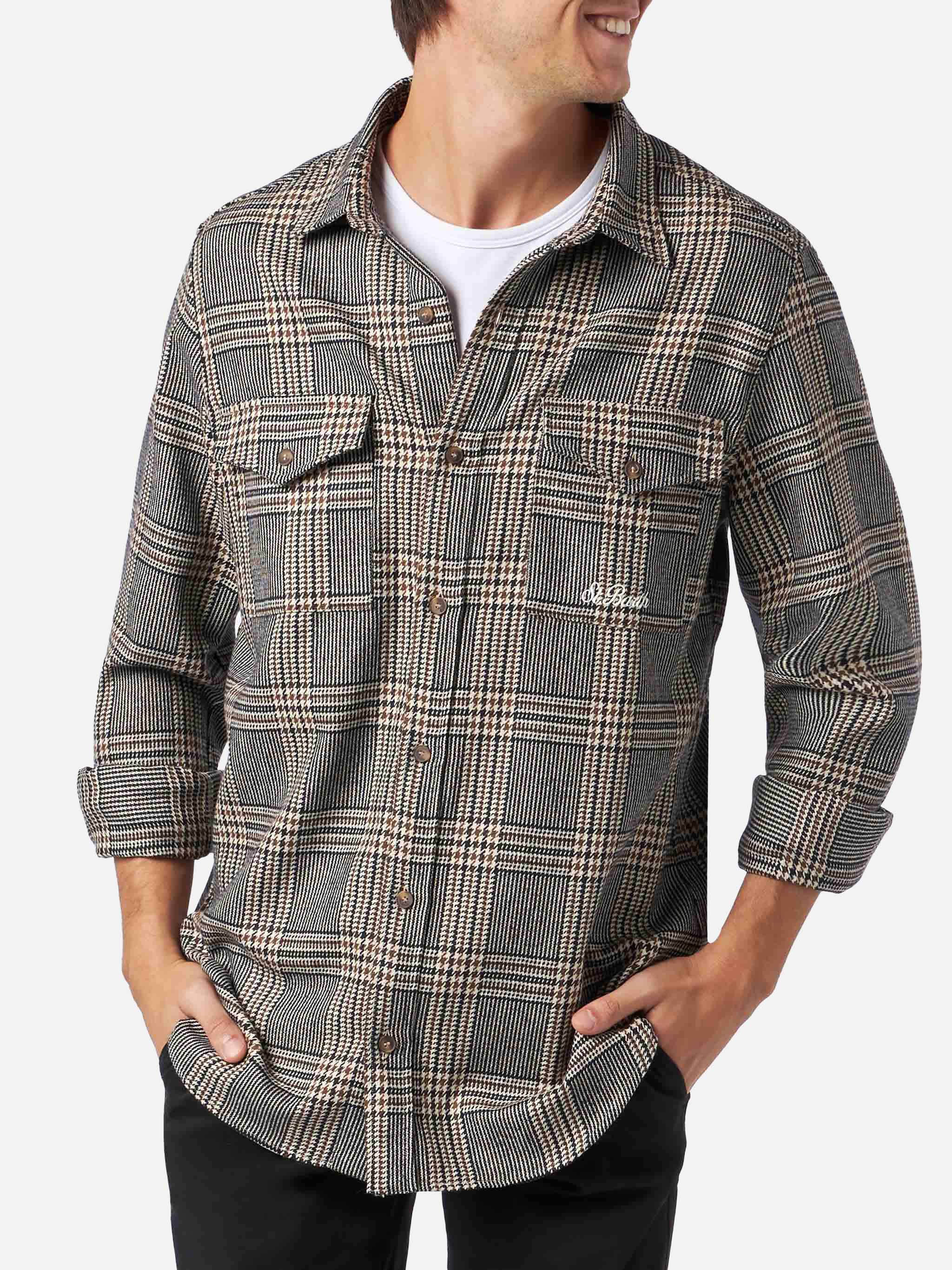 Man Wooly Shirt With Prince Of Wales Pattern Blue