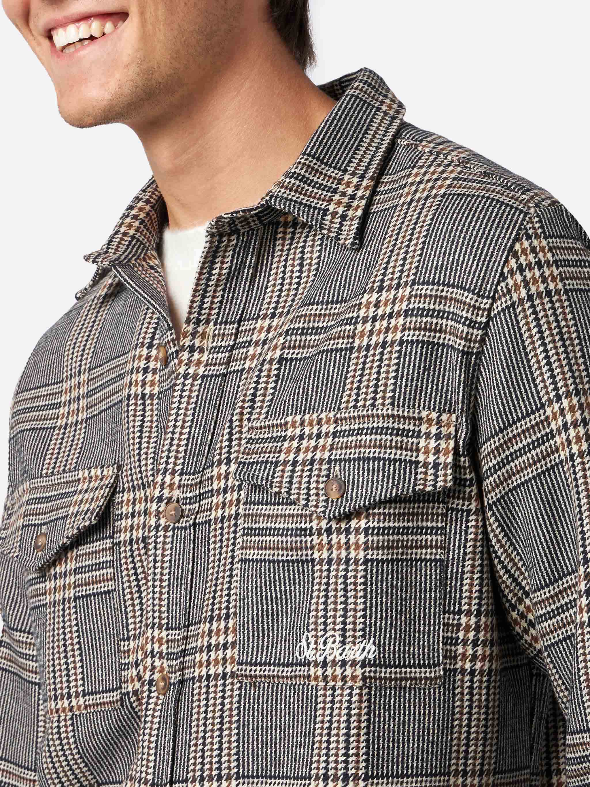 Man Wooly Shirt With Prince Of Wales Pattern Blue