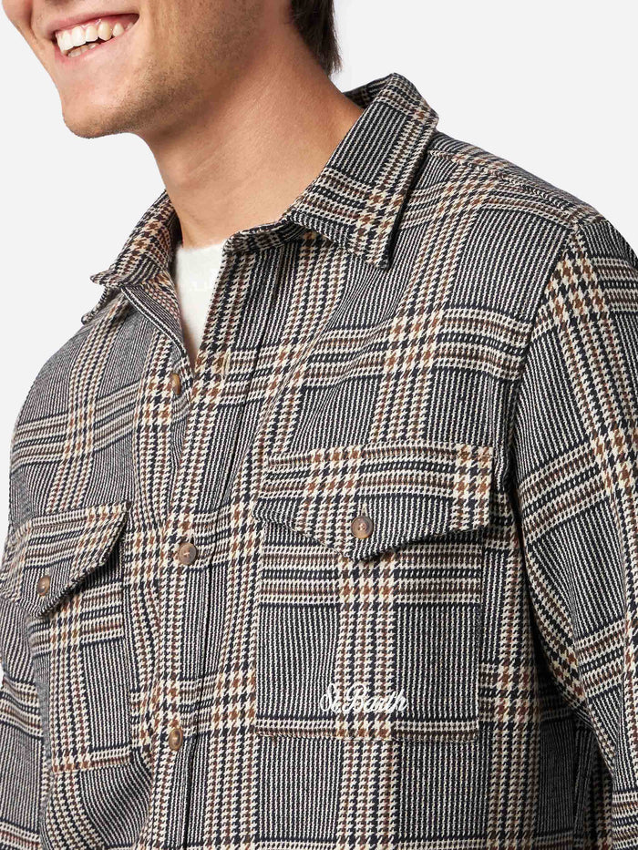 Man Wooly Shirt With Prince Of Wales Pattern Blue