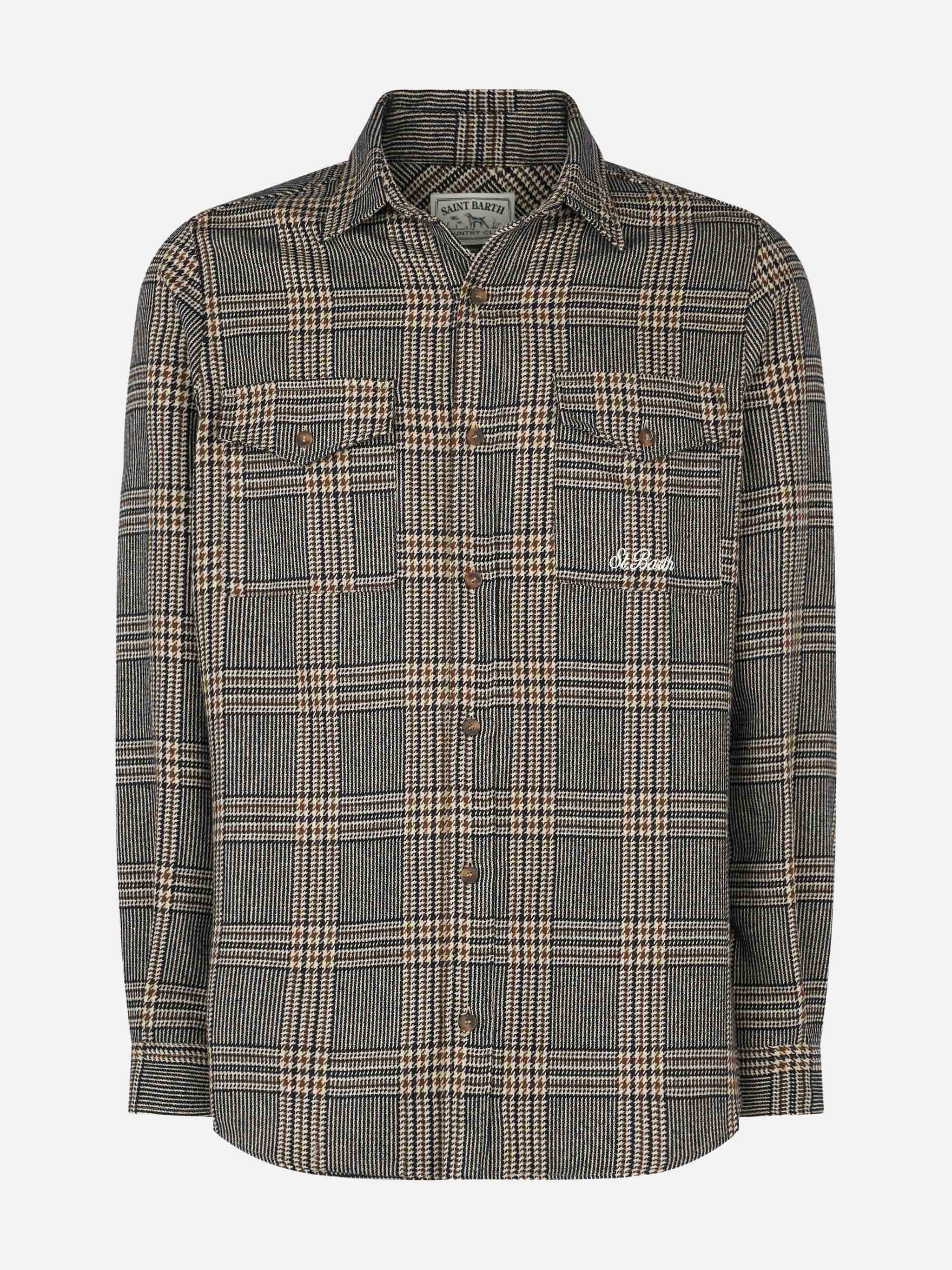 Man Wooly Shirt With Prince Of Wales Pattern Blue