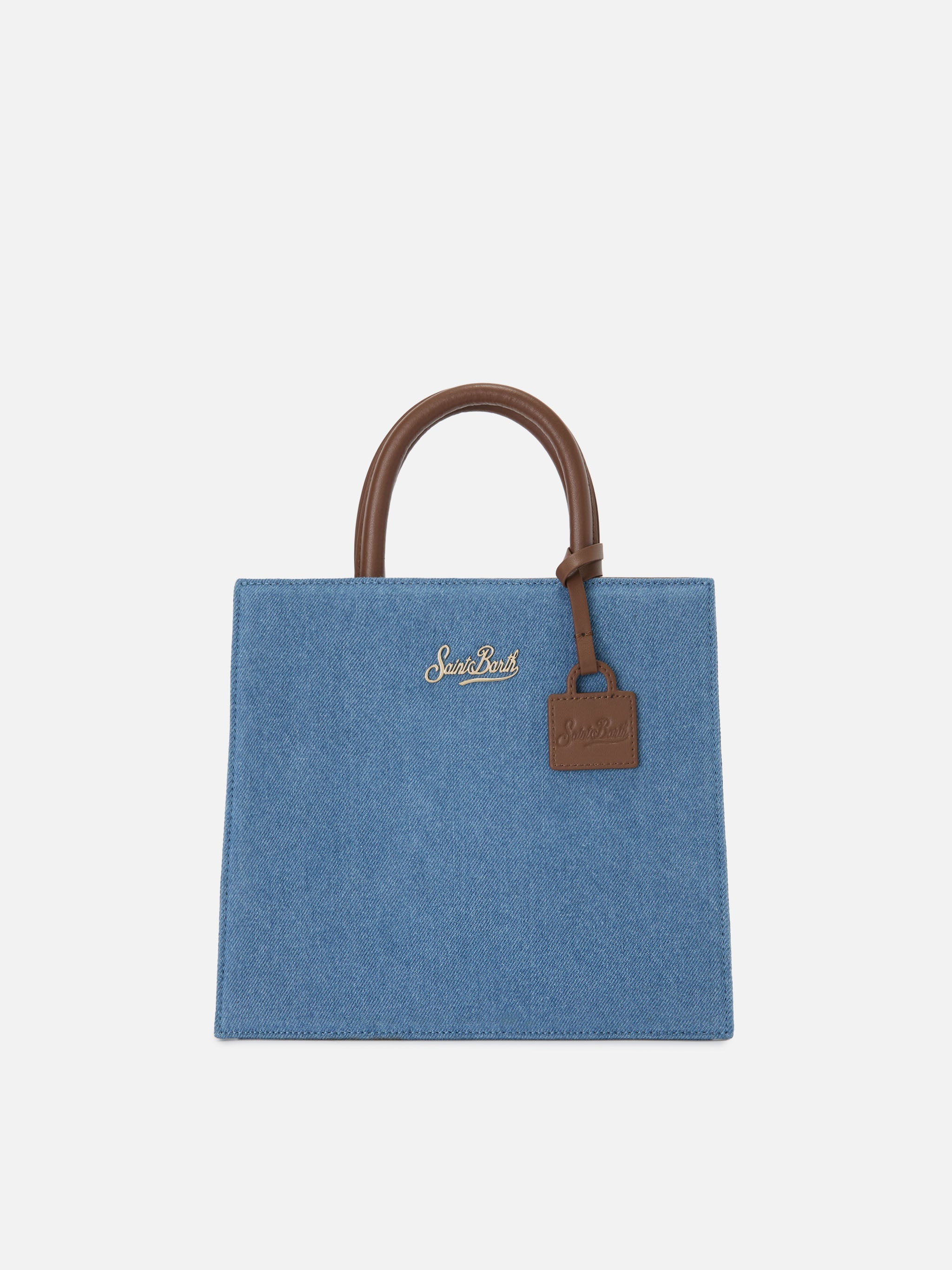 Structured Shop Midi Bag Denim With Leather Details Blue