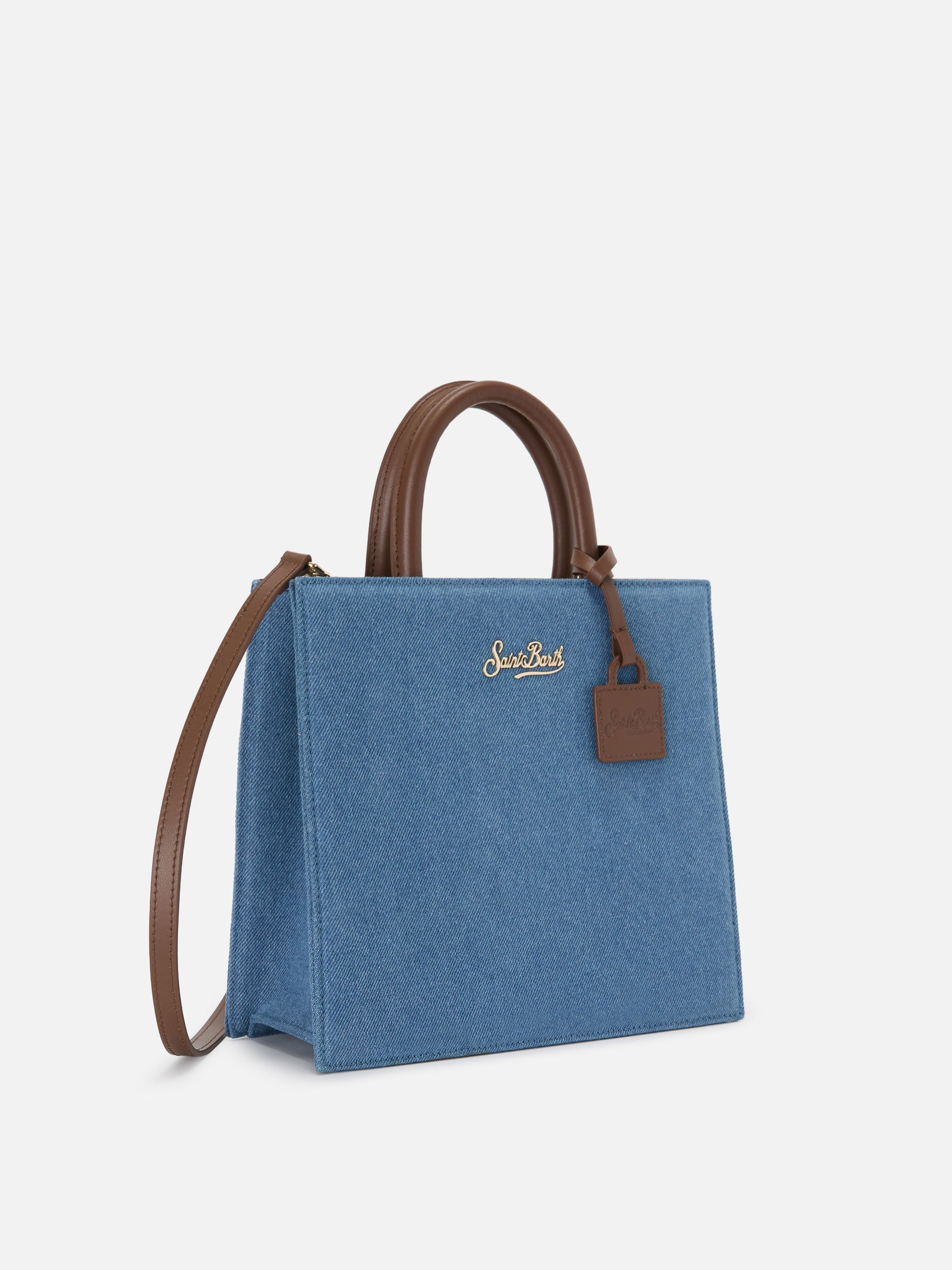 Structured Shop Midi Bag Denim With Leather Details Blue