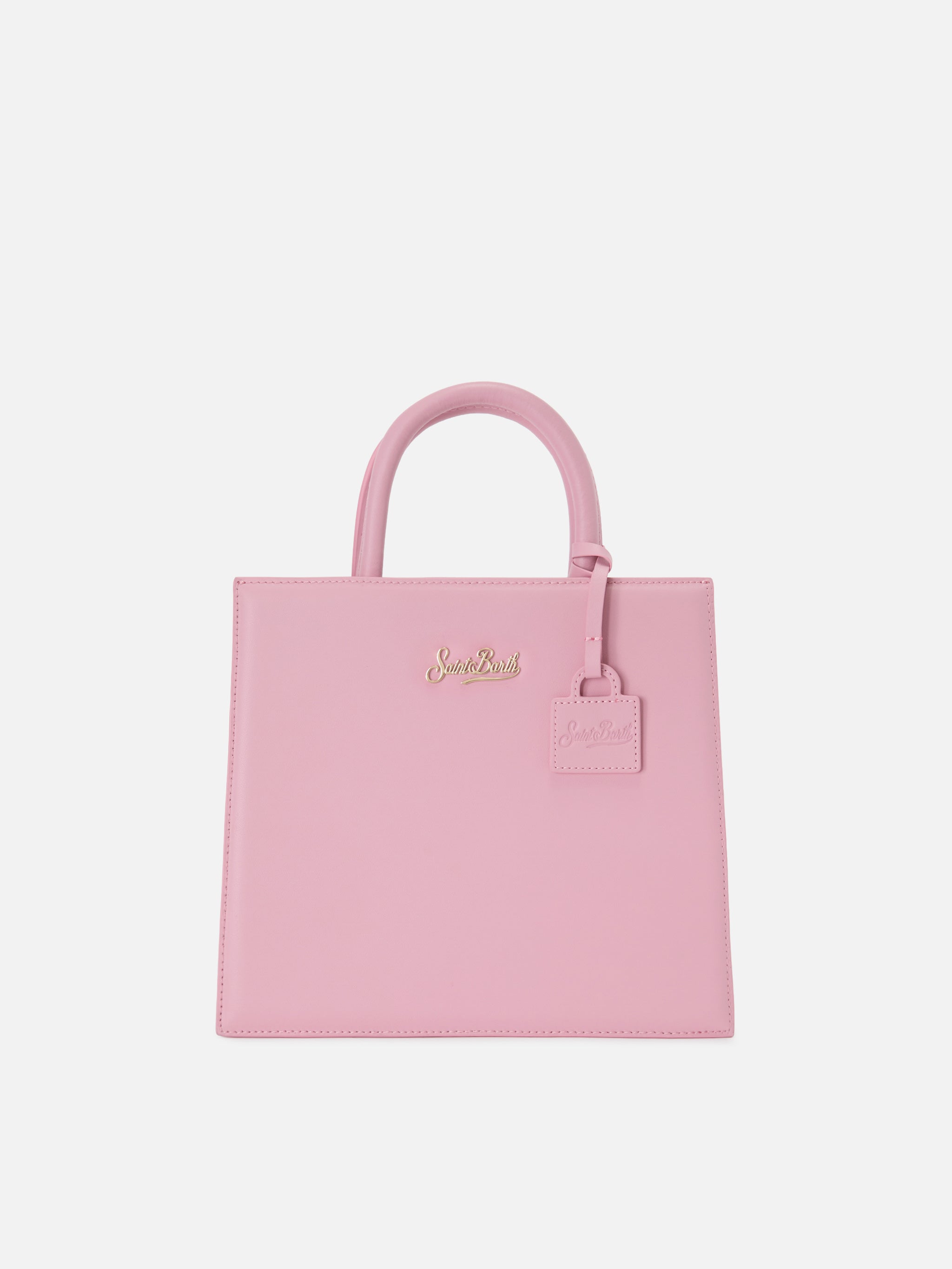 Structured Shop Midi Bag Pink Smooth Leather With Metal Tag