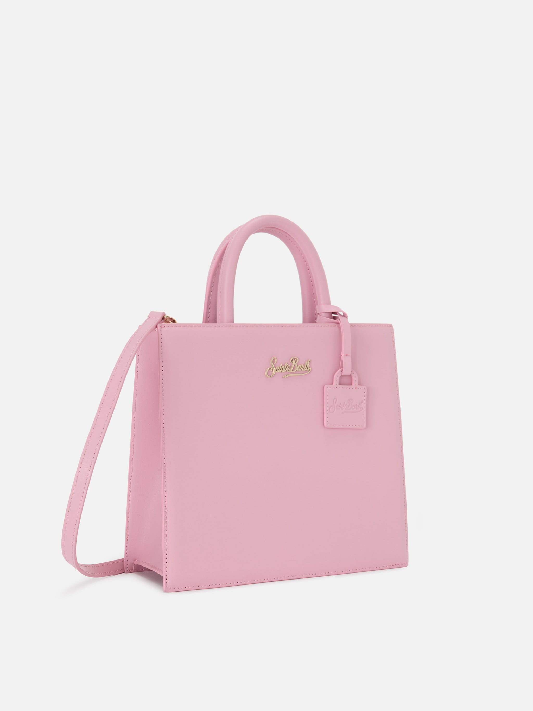 Structured Shop Midi Bag Pink Smooth Leather With Metal Tag