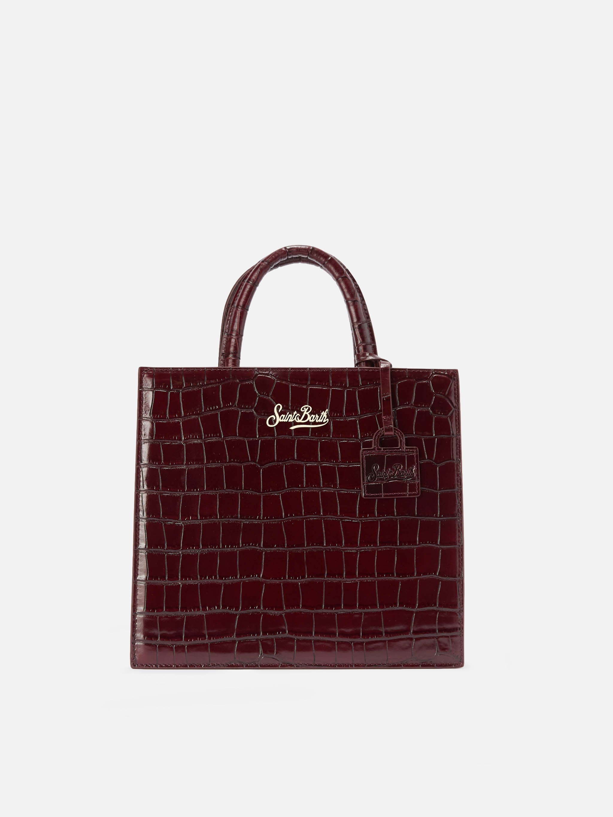 Shop Bag Midi Handbag Burgundy Crocodile-Print Leather Red