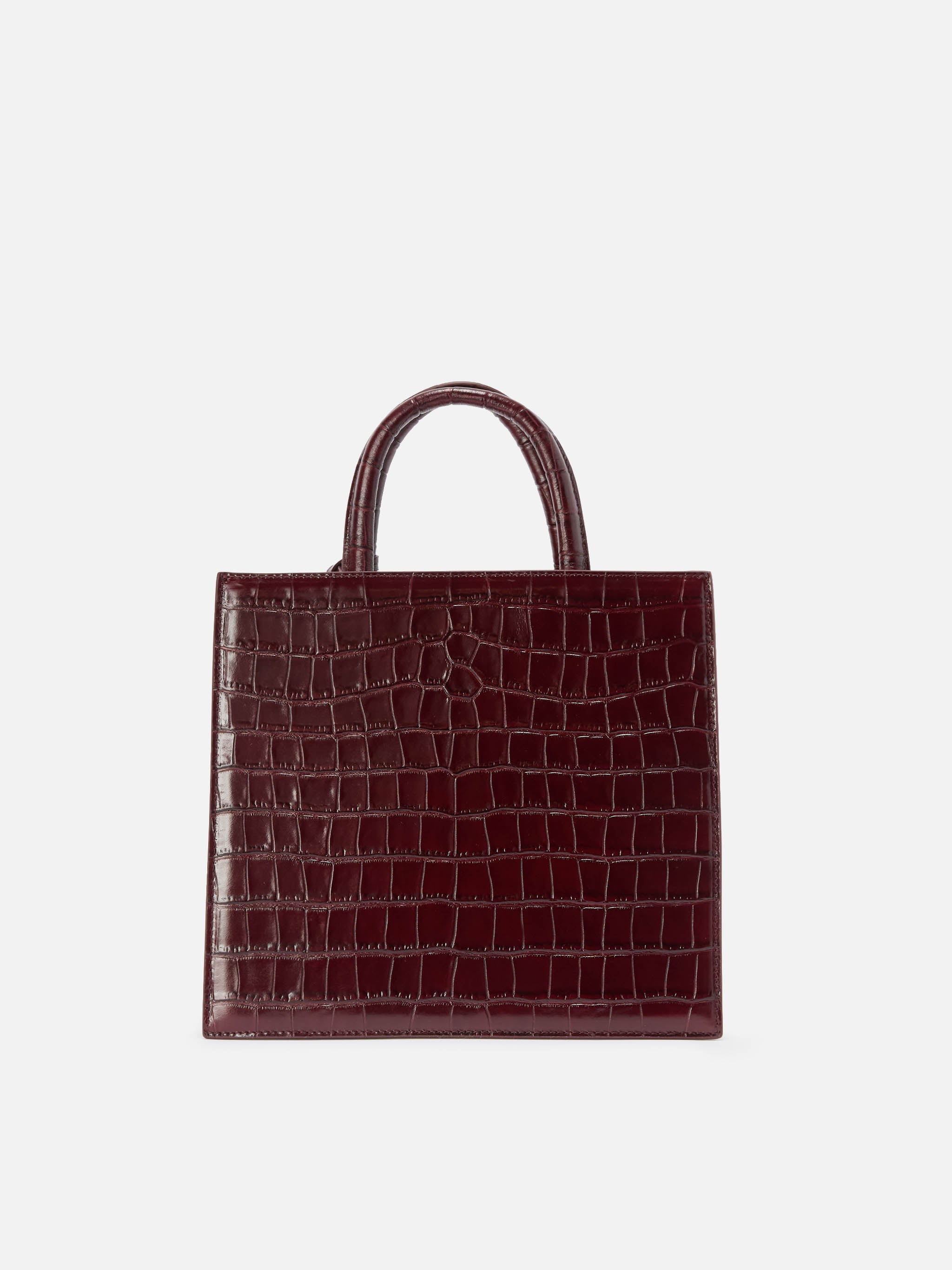 Shop Bag Midi Handbag Burgundy Crocodile-Print Leather Red