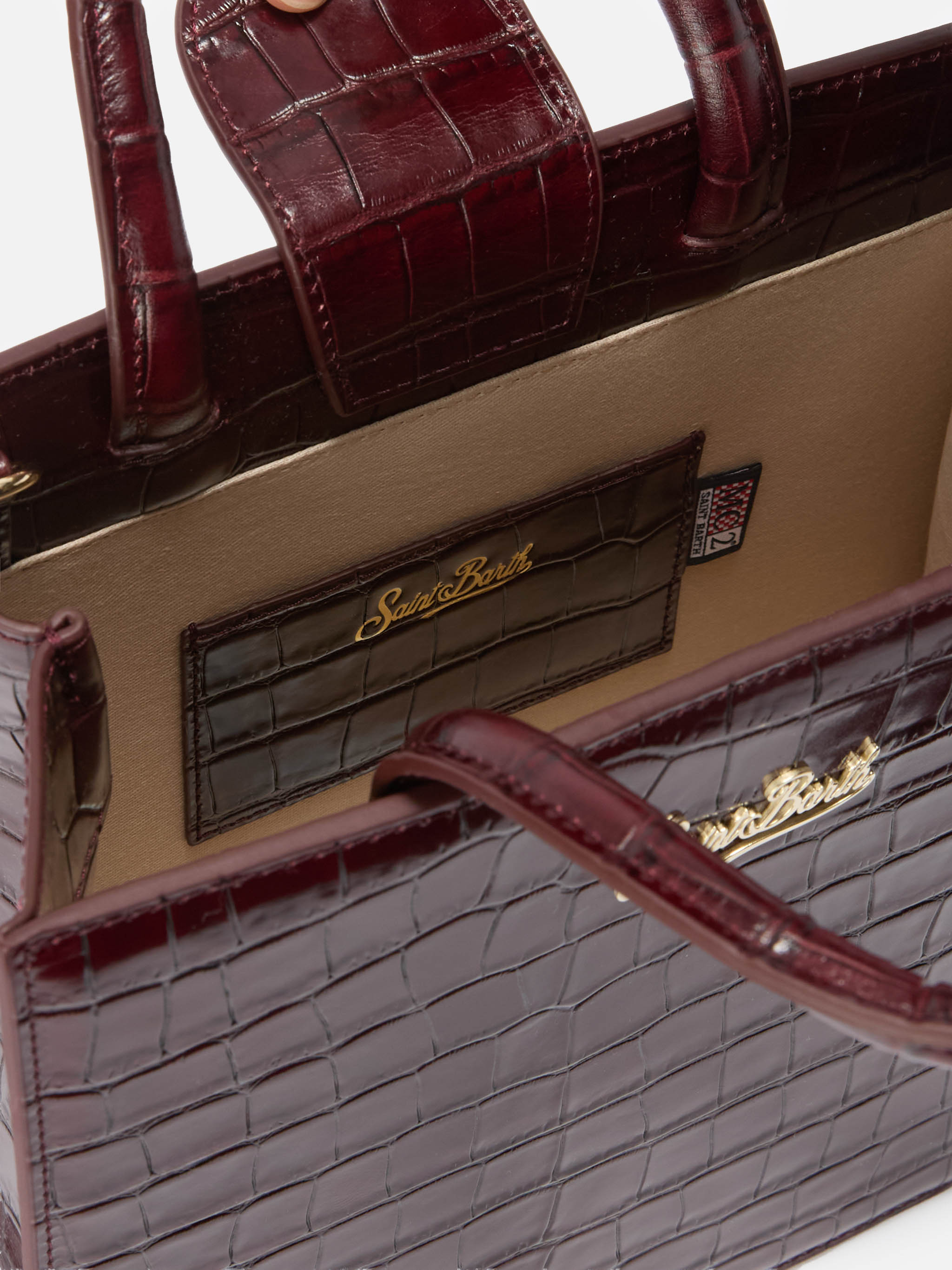 Shop Bag Midi Handbag Burgundy Crocodile-Print Leather Red