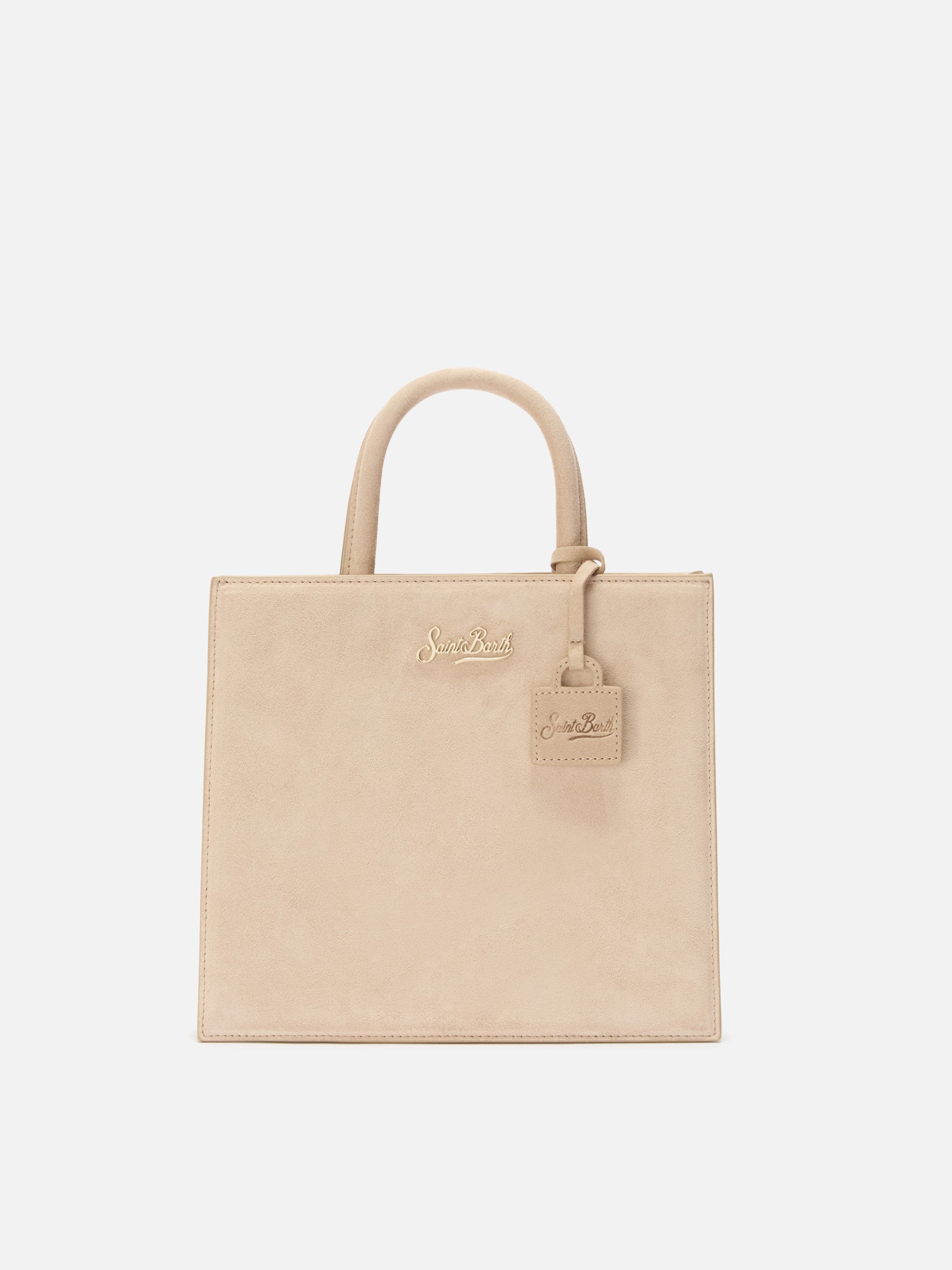 Shop Bag Midi Handbag Beige Suede Leather White
